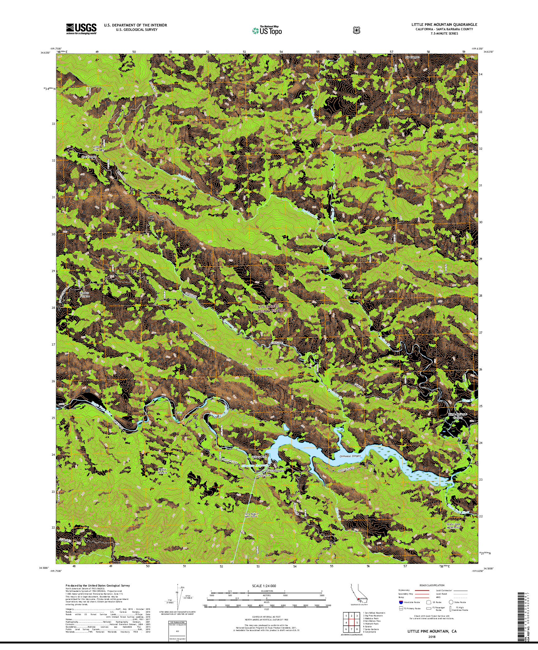 USGS US TOPO 7.5-MINUTE MAP FOR LITTLE PINE MOUNTAIN, CA 2018