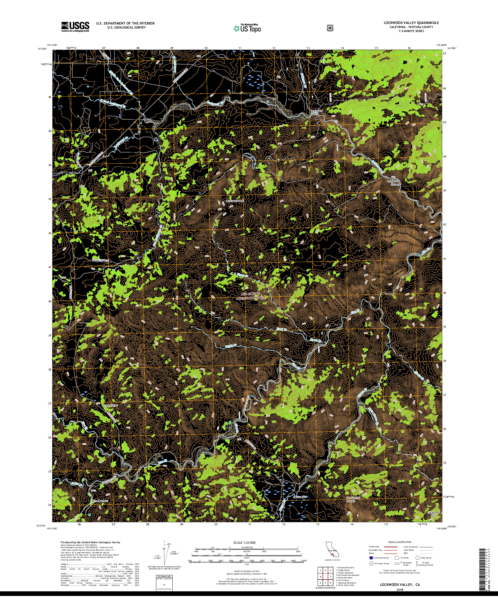 USGS US TOPO 7.5-MINUTE MAP FOR LOCKWOOD VALLEY, CA 2018