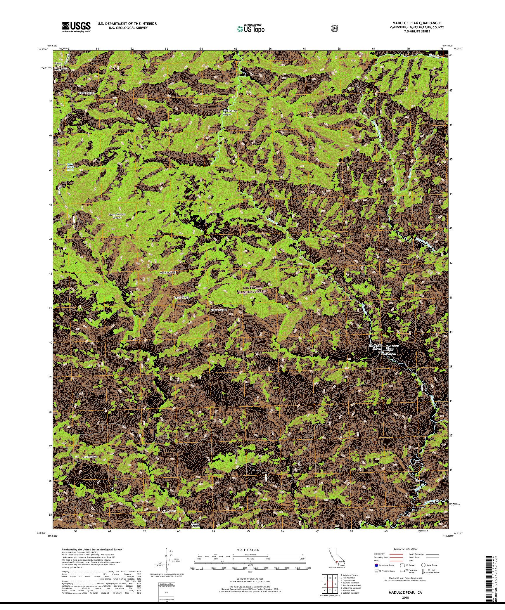 USGS US TOPO 7.5-MINUTE MAP FOR MADULCE PEAK, CA 2018