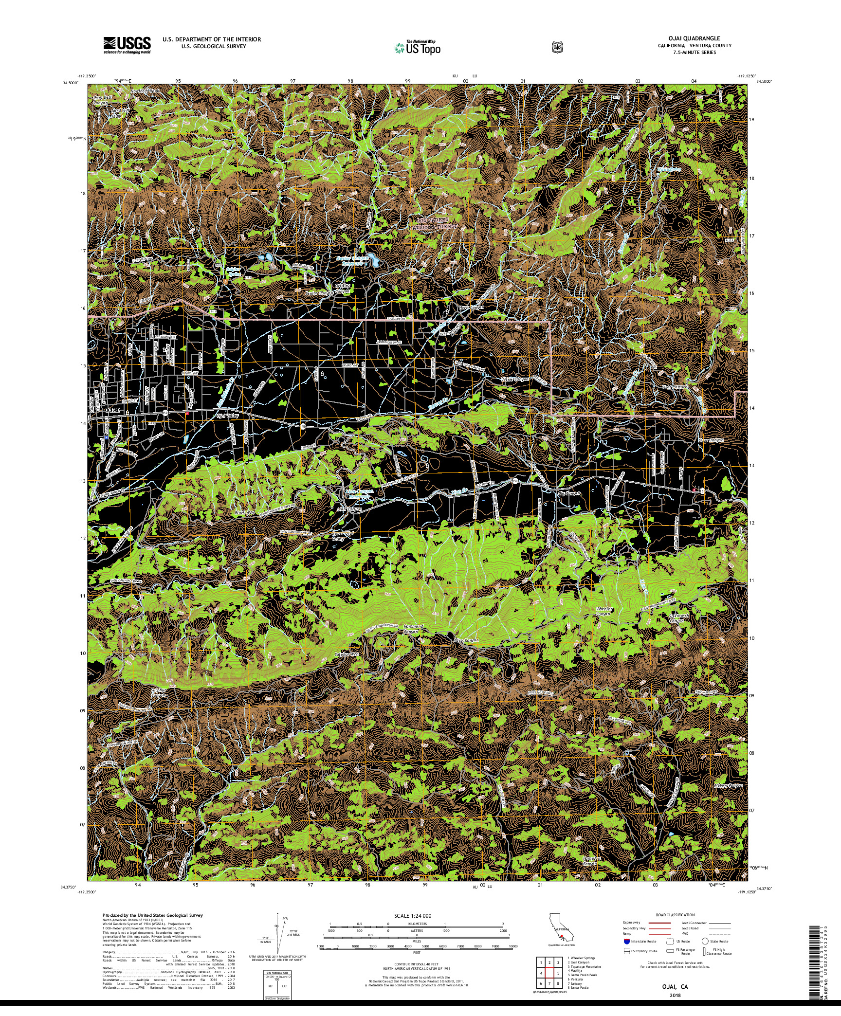 USGS US TOPO 7.5-MINUTE MAP FOR OJAI, CA 2018