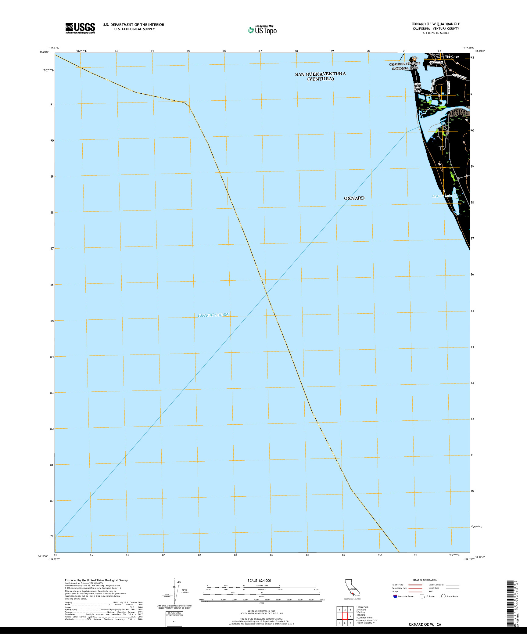 USGS US TOPO 7.5-MINUTE MAP FOR OXNARD OE W, CA 2018