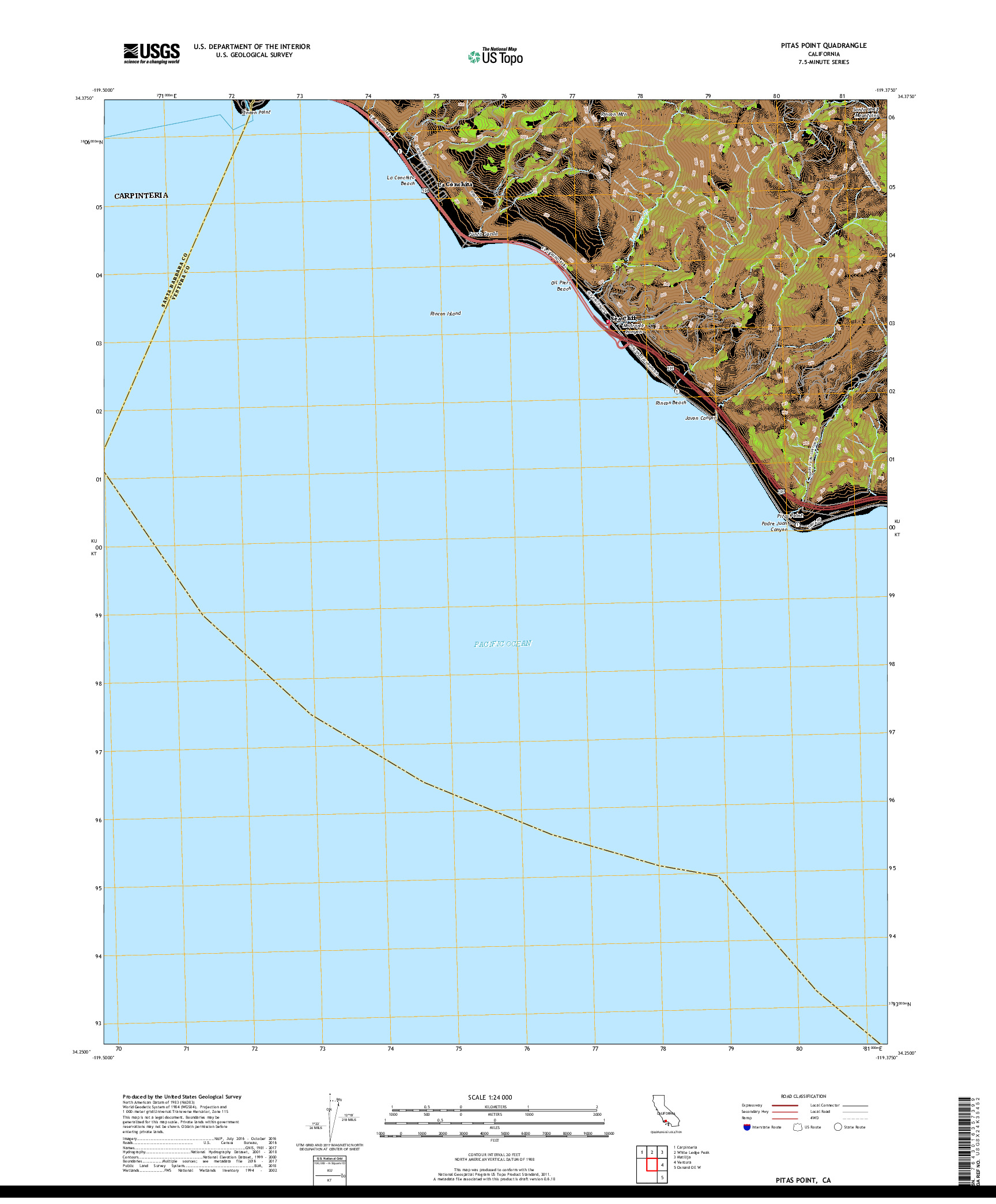 USGS US TOPO 7.5-MINUTE MAP FOR PITAS POINT, CA 2018