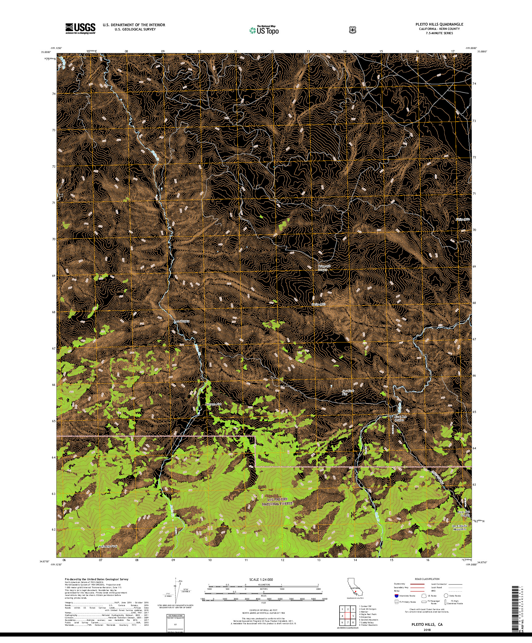 USGS US TOPO 7.5-MINUTE MAP FOR PLEITO HILLS, CA 2018