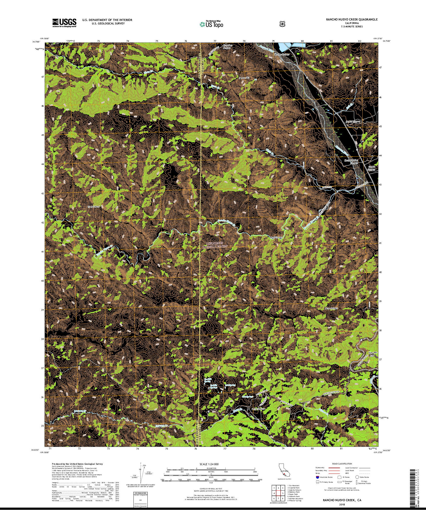 USGS US TOPO 7.5-MINUTE MAP FOR RANCHO NUEVO CREEK, CA 2018