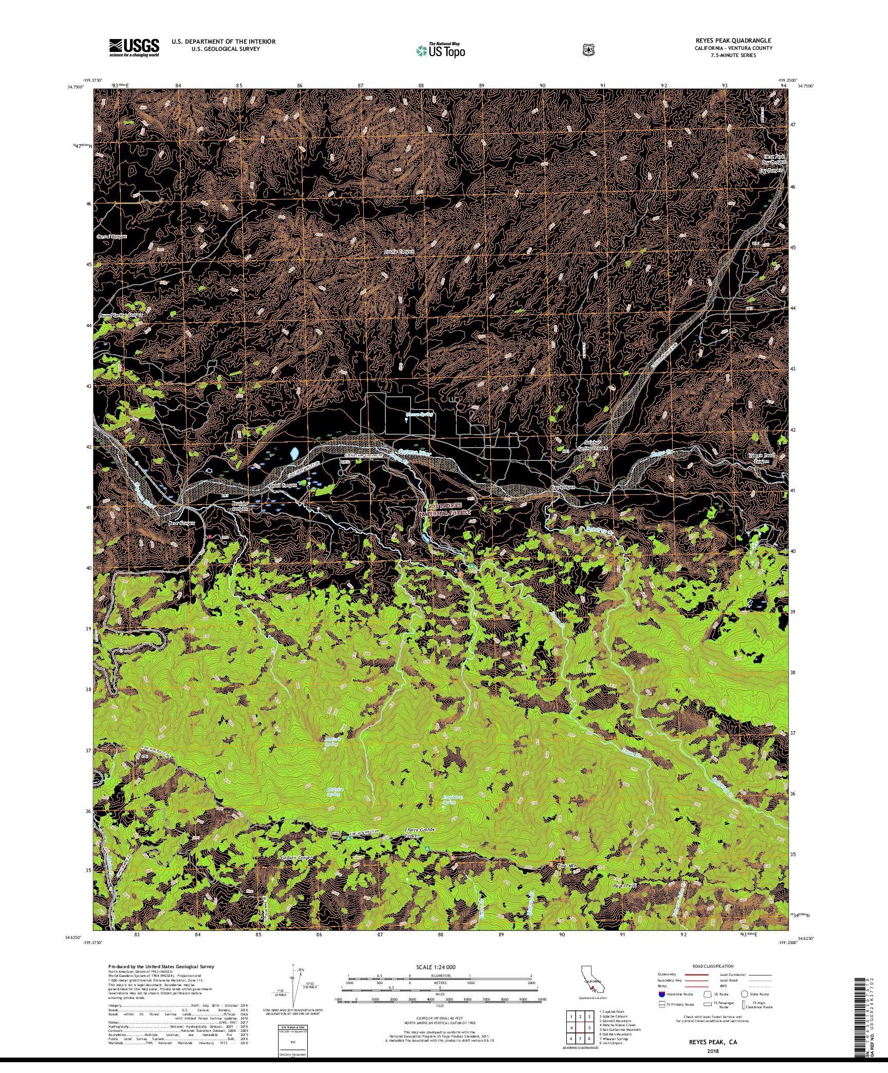 USGS US TOPO 7.5-MINUTE MAP FOR REYES PEAK, CA 2018