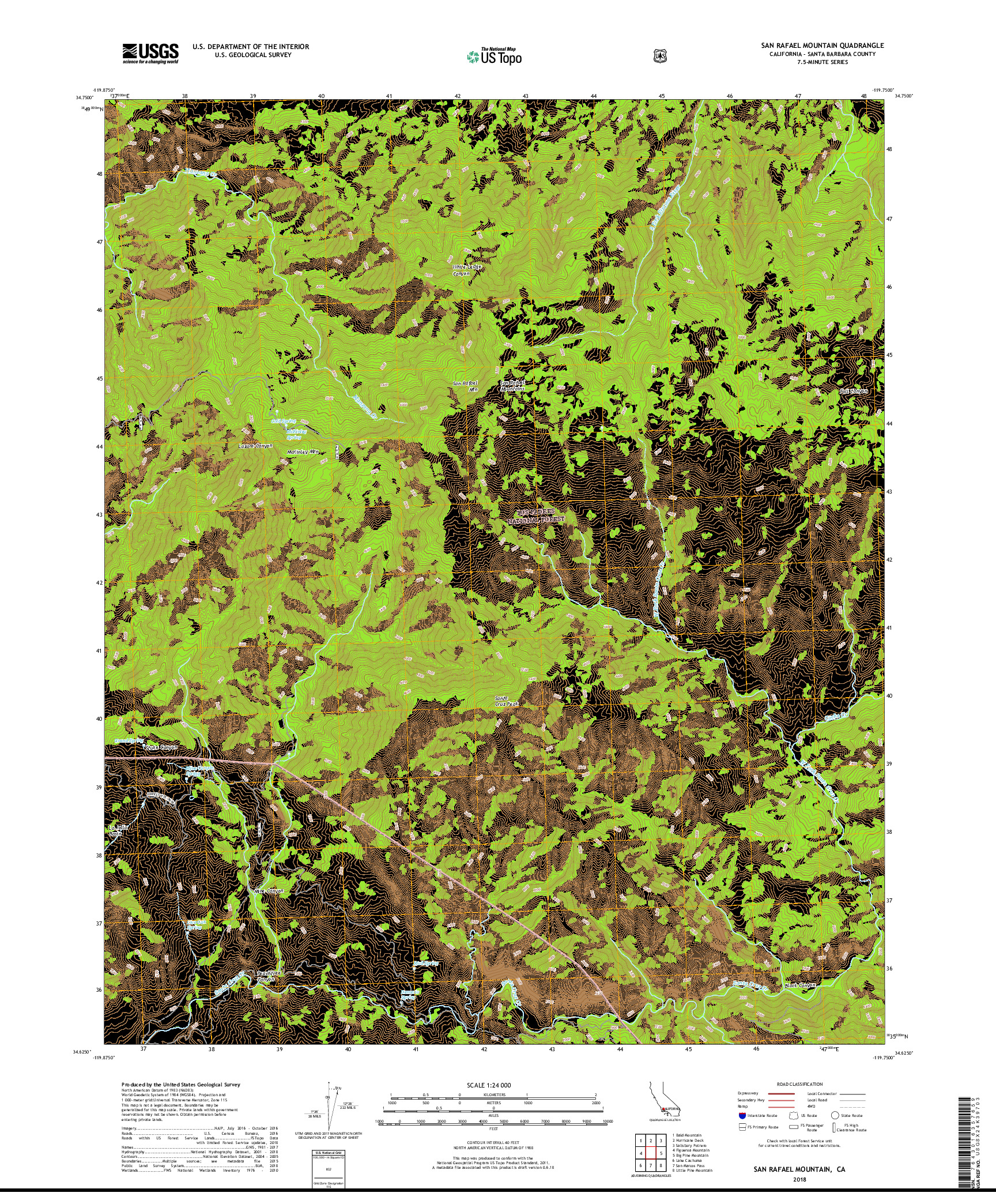 USGS US TOPO 7.5-MINUTE MAP FOR SAN RAFAEL MOUNTAIN, CA 2018