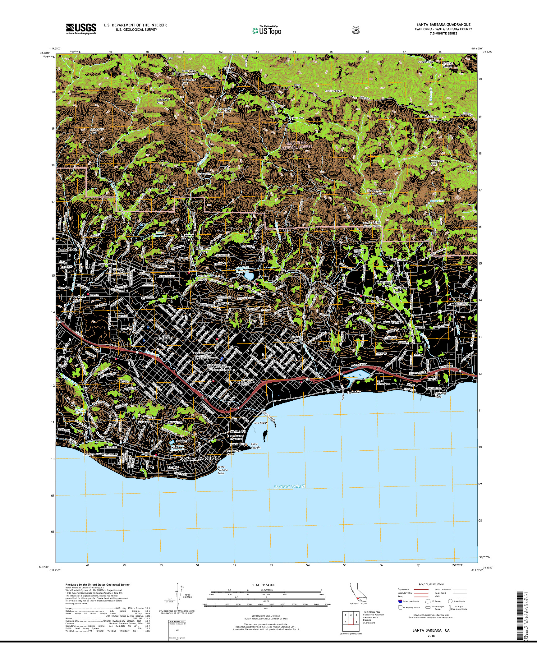 USGS US TOPO 7.5-MINUTE MAP FOR SANTA BARBARA, CA 2018