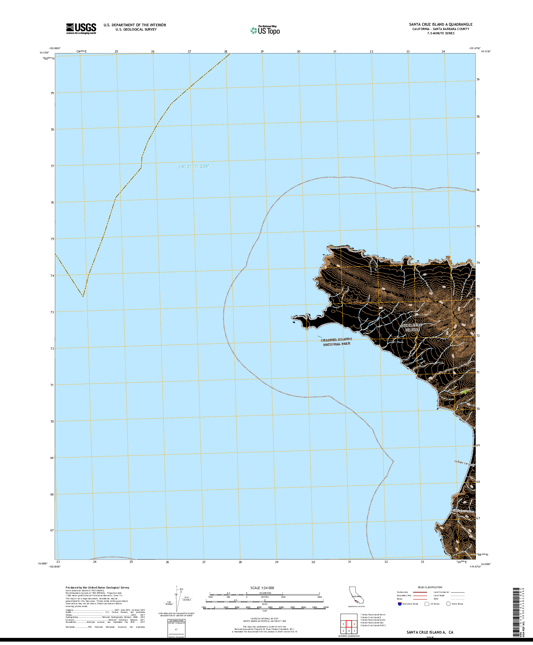 USGS US TOPO 7.5-MINUTE MAP FOR SANTA CRUZ ISLAND A, CA 2018