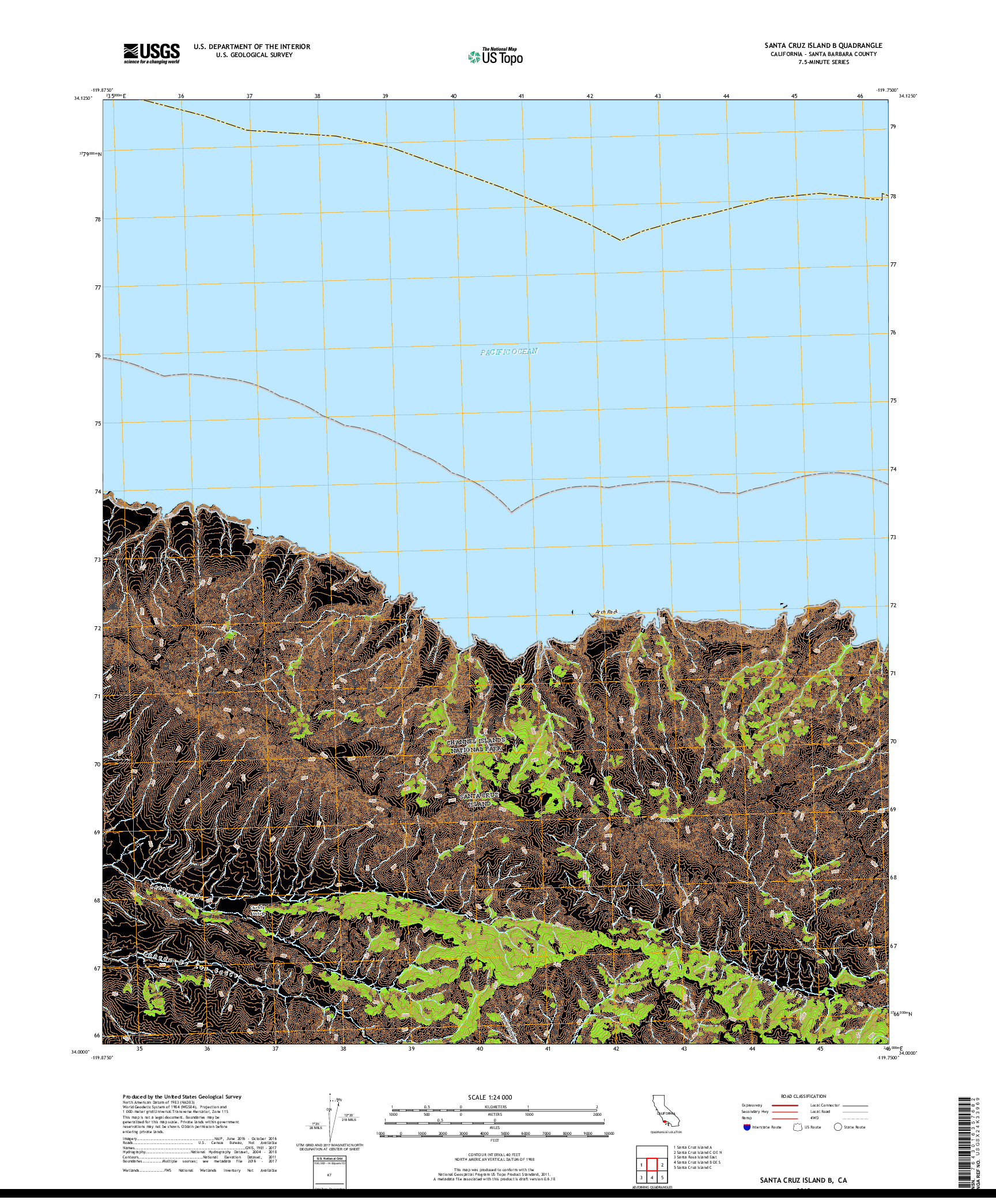 USGS US TOPO 7.5-MINUTE MAP FOR SANTA CRUZ ISLAND B, CA 2018