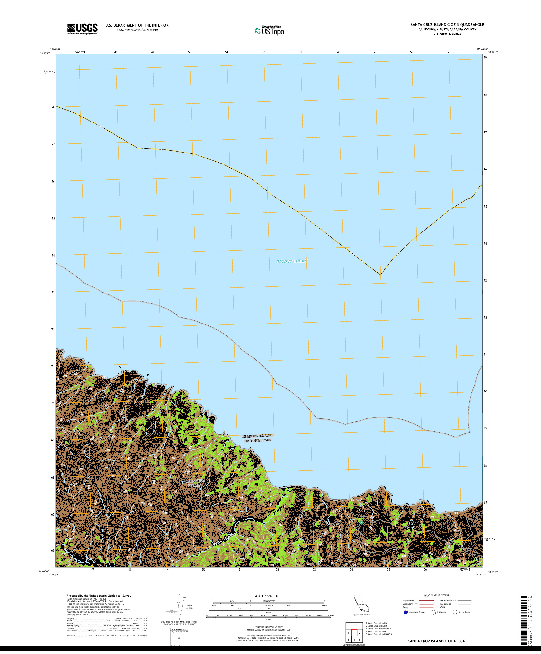 USGS US TOPO 7.5-MINUTE MAP FOR SANTA CRUZ ISLAND C OE N, CA 2018