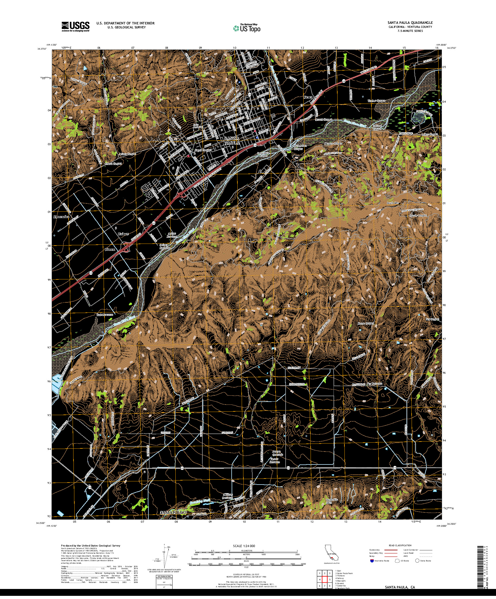 USGS US TOPO 7.5-MINUTE MAP FOR SANTA PAULA, CA 2018