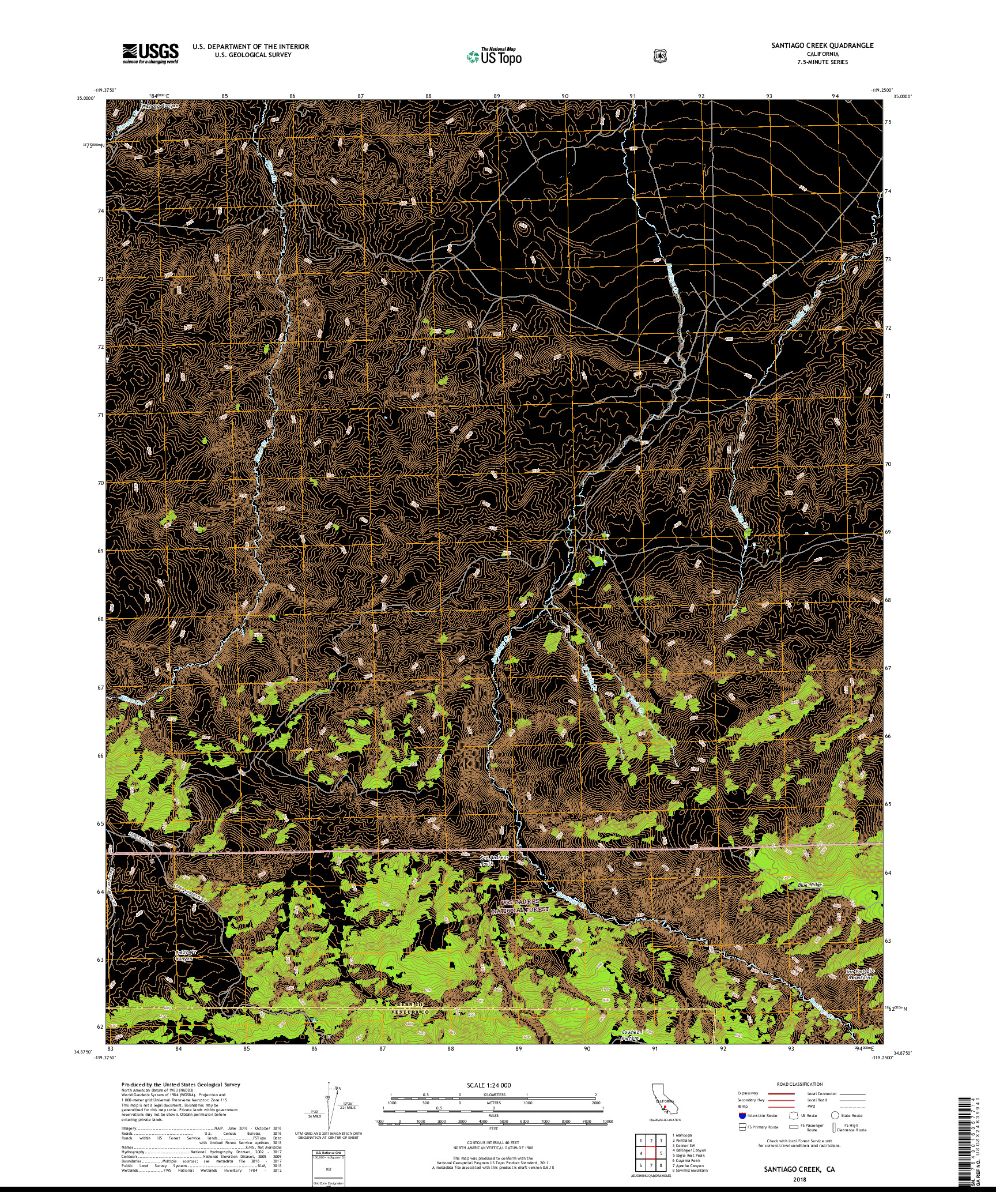 USGS US TOPO 7.5-MINUTE MAP FOR SANTIAGO CREEK, CA 2018