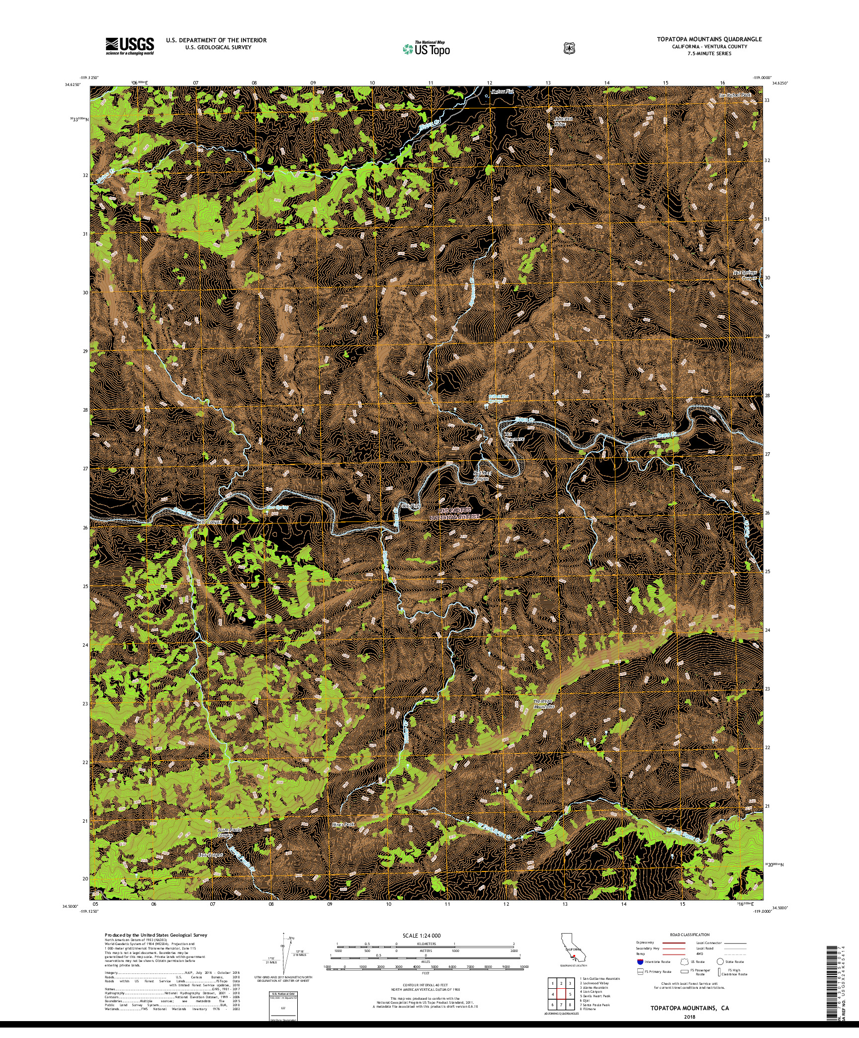 USGS US TOPO 7.5-MINUTE MAP FOR TOPATOPA MOUNTAINS, CA 2018
