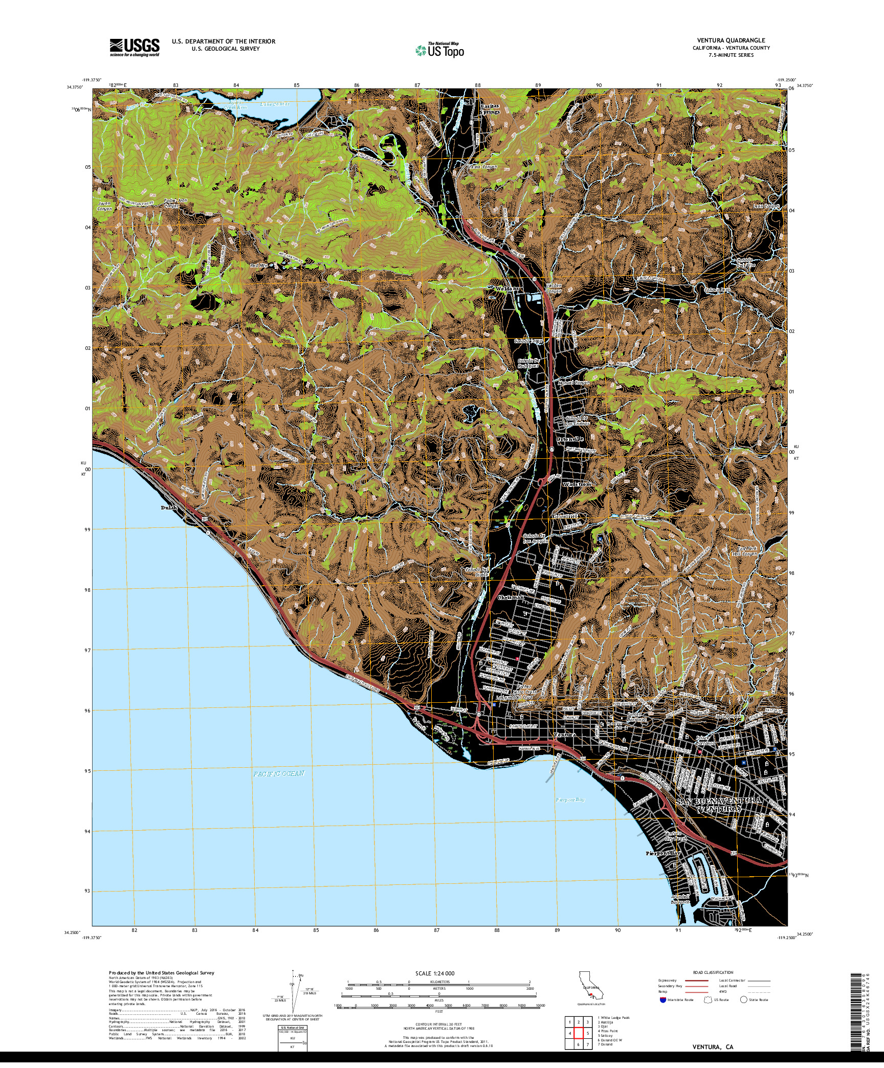 USGS US TOPO 7.5-MINUTE MAP FOR VENTURA, CA 2018