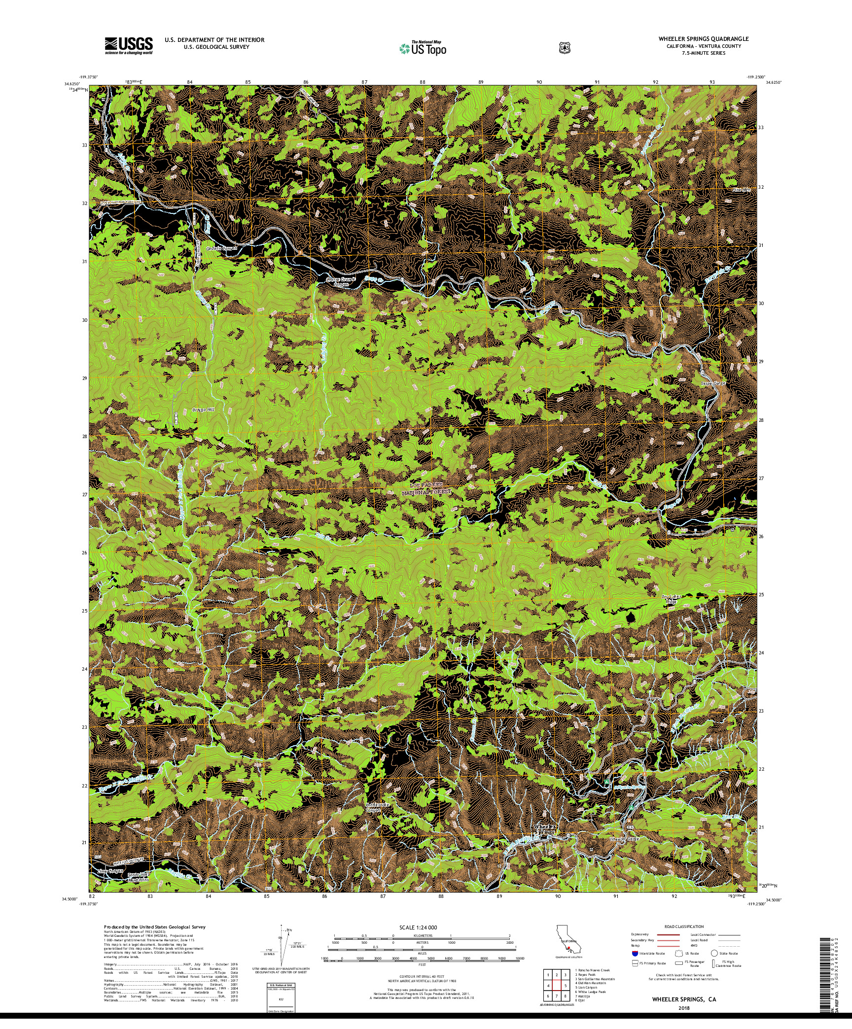 USGS US TOPO 7.5-MINUTE MAP FOR WHEELER SPRINGS, CA 2018