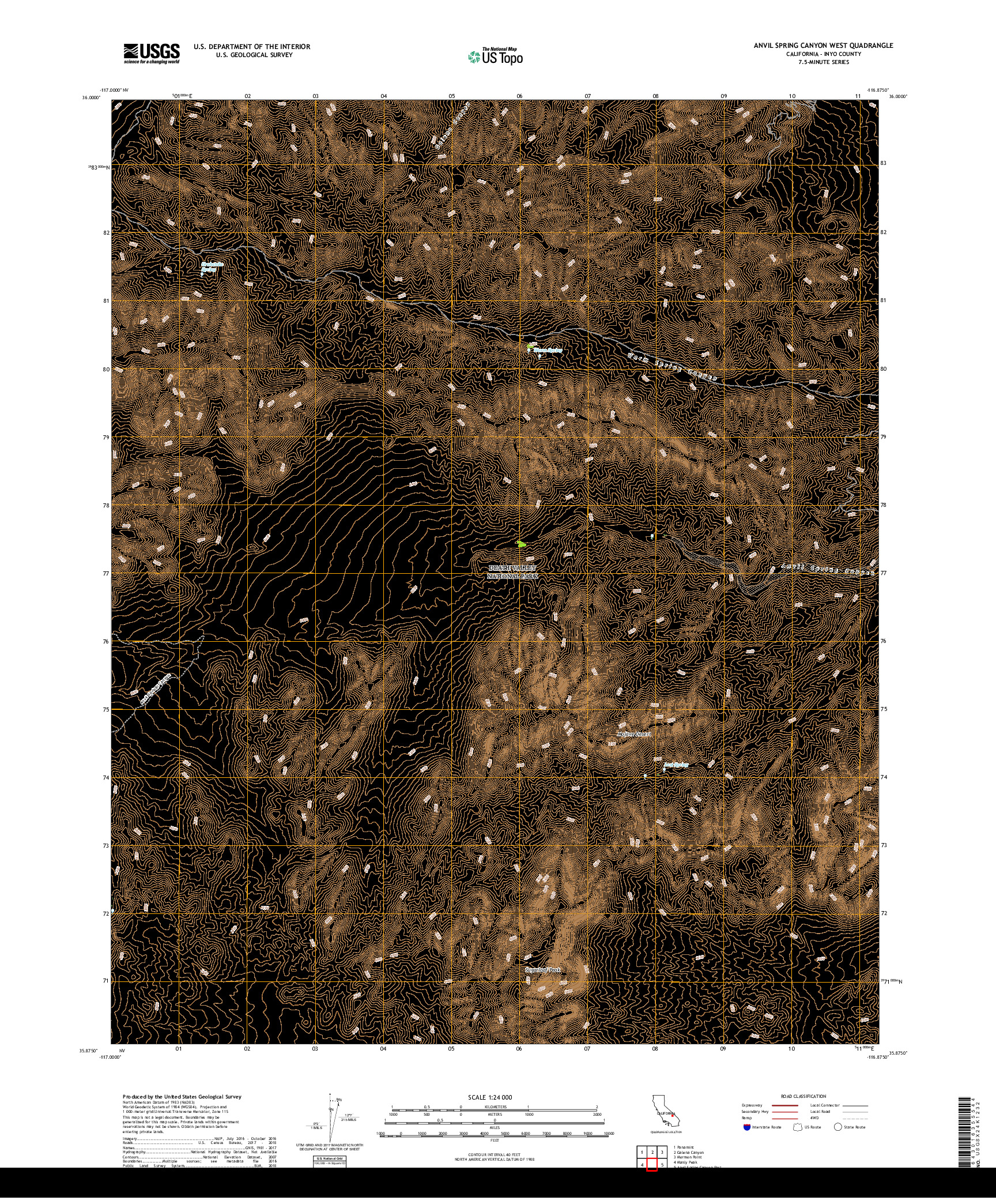 USGS US TOPO 7.5-MINUTE MAP FOR ANVIL SPRING CANYON WEST, CA 2018