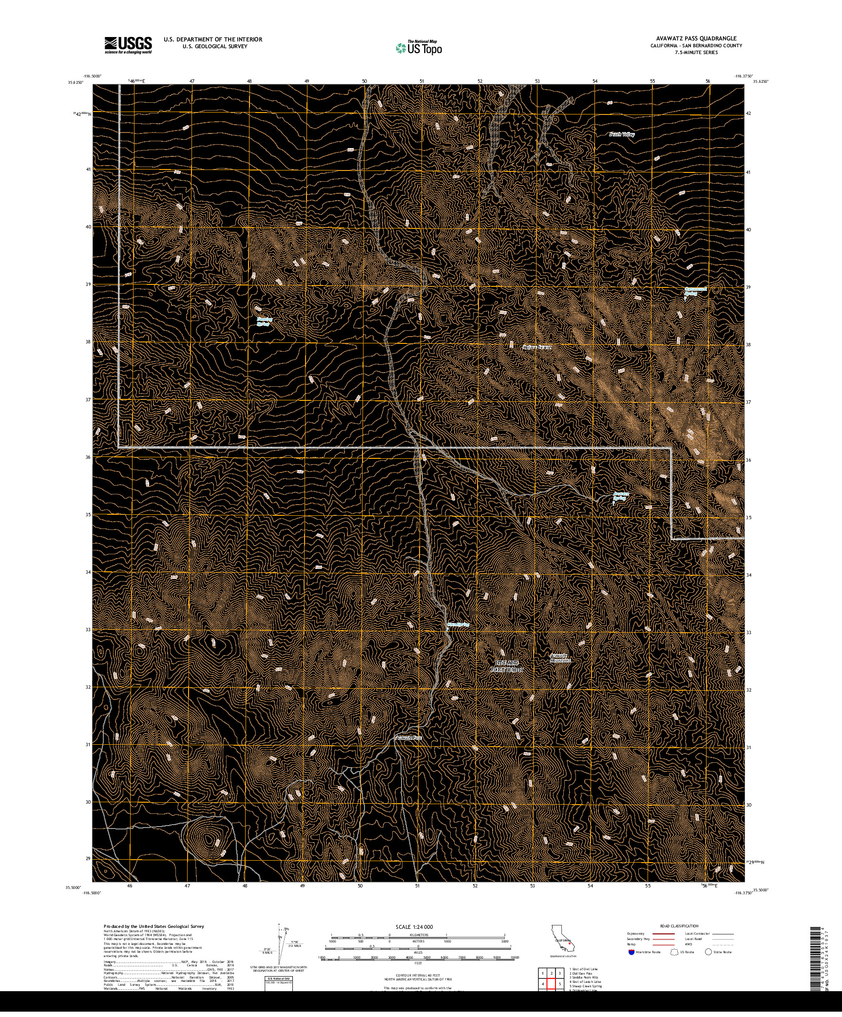 USGS US TOPO 7.5-MINUTE MAP FOR AVAWATZ PASS, CA 2018