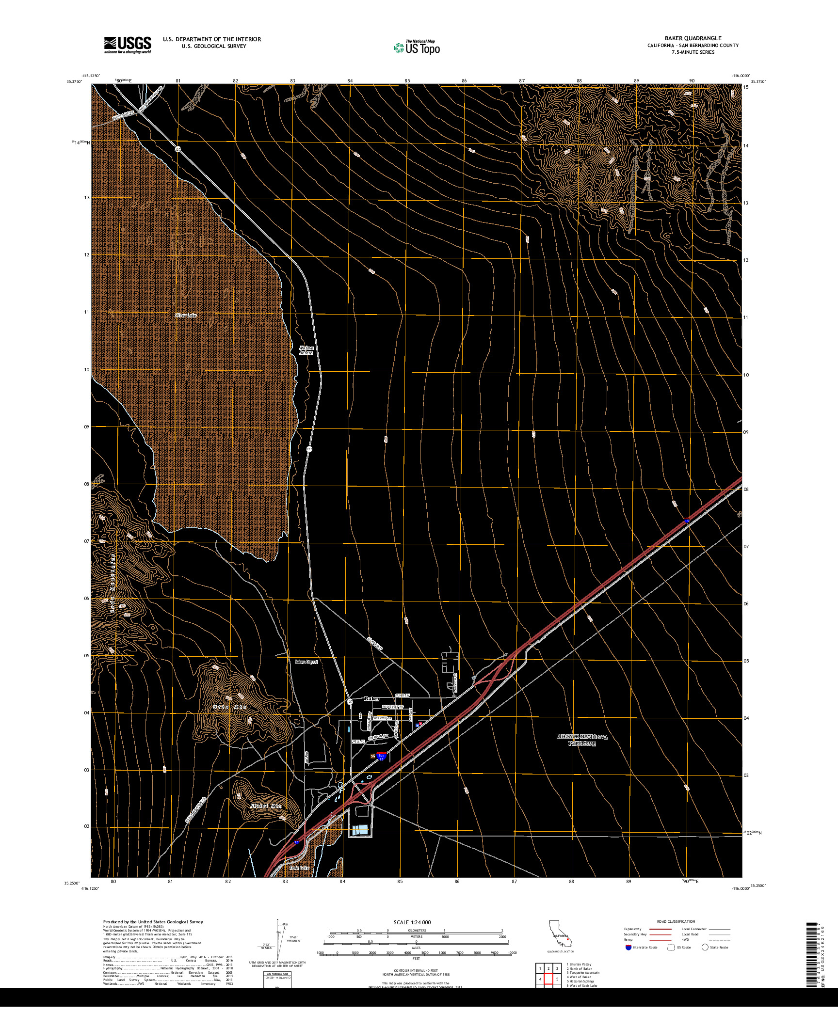 USGS US TOPO 7.5-MINUTE MAP FOR BAKER, CA 2018