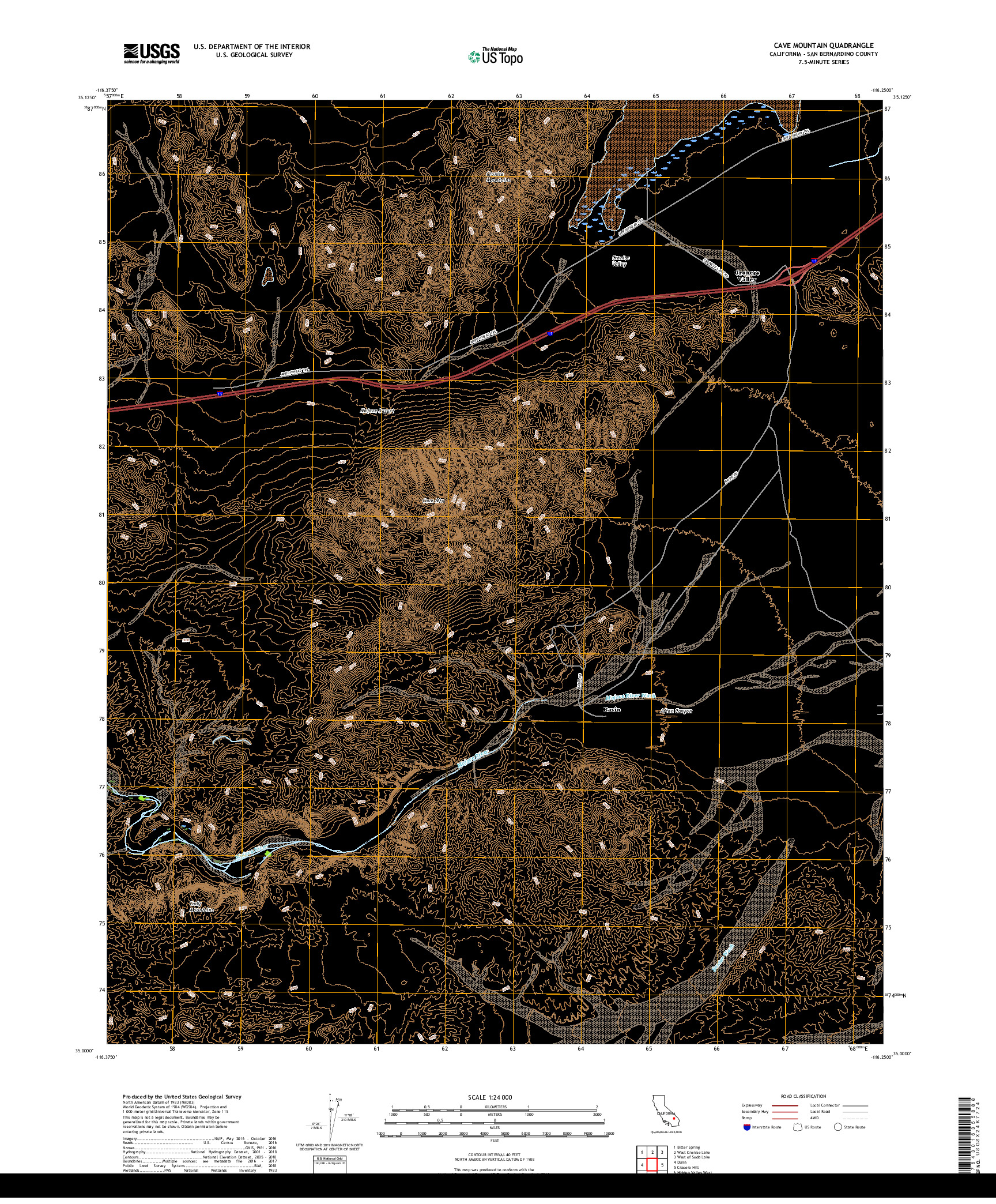 USGS US TOPO 7.5-MINUTE MAP FOR CAVE MOUNTAIN, CA 2018