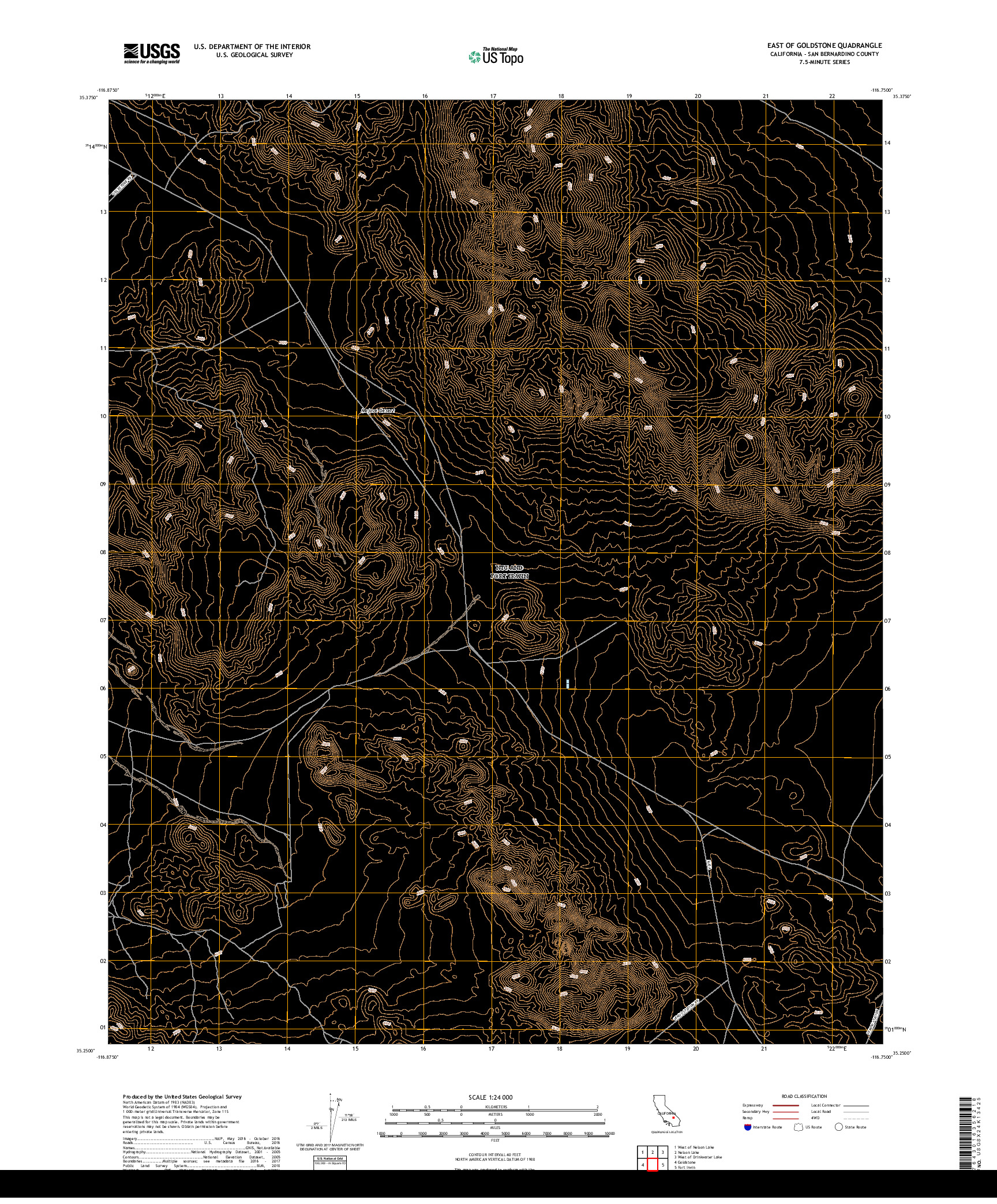 USGS US TOPO 7.5-MINUTE MAP FOR EAST OF GOLDSTONE, CA 2018