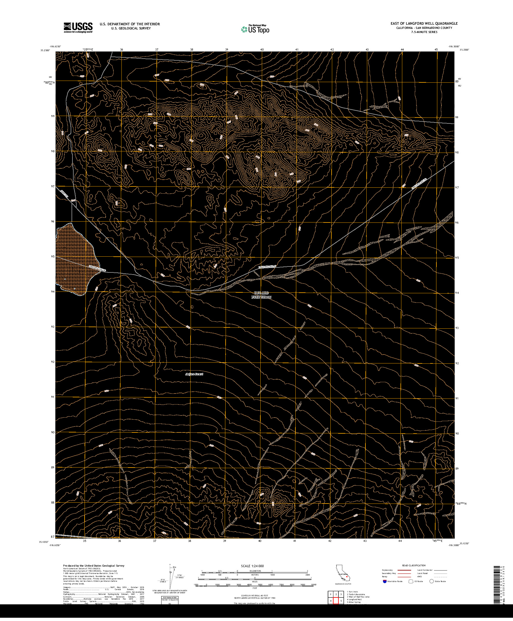 USGS US TOPO 7.5-MINUTE MAP FOR EAST OF LANGFORD WELL, CA 2018