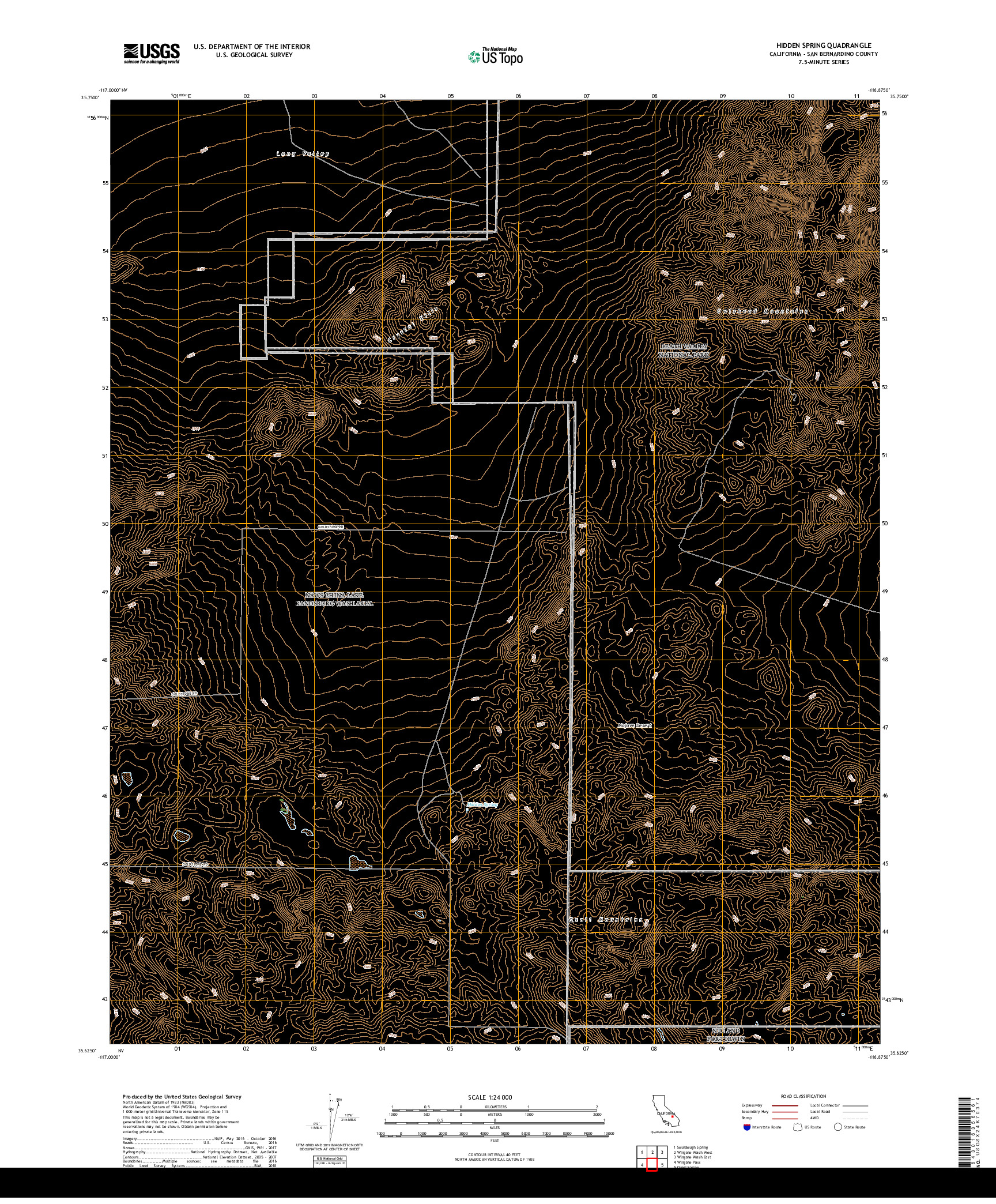 USGS US TOPO 7.5-MINUTE MAP FOR HIDDEN SPRING, CA 2018