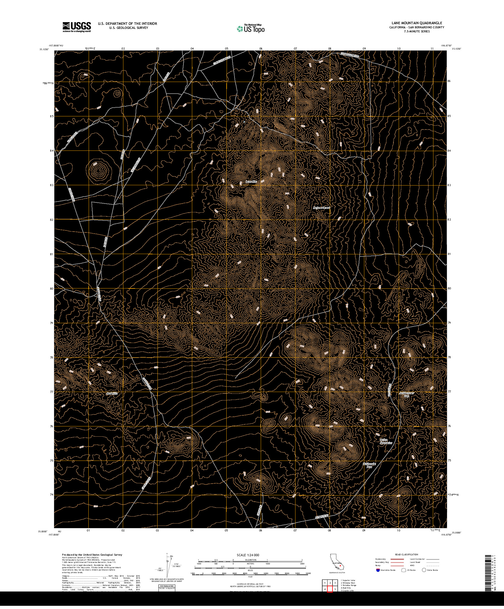 USGS US TOPO 7.5-MINUTE MAP FOR LANE MOUNTAIN, CA 2018