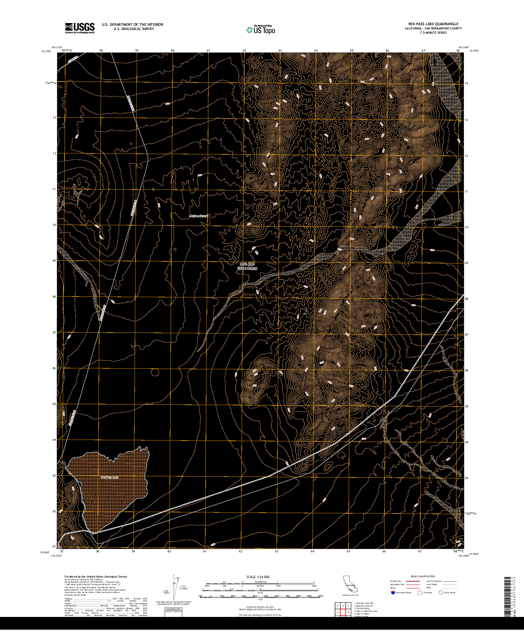 USGS US TOPO 7.5-MINUTE MAP FOR RED PASS LAKE, CA 2018