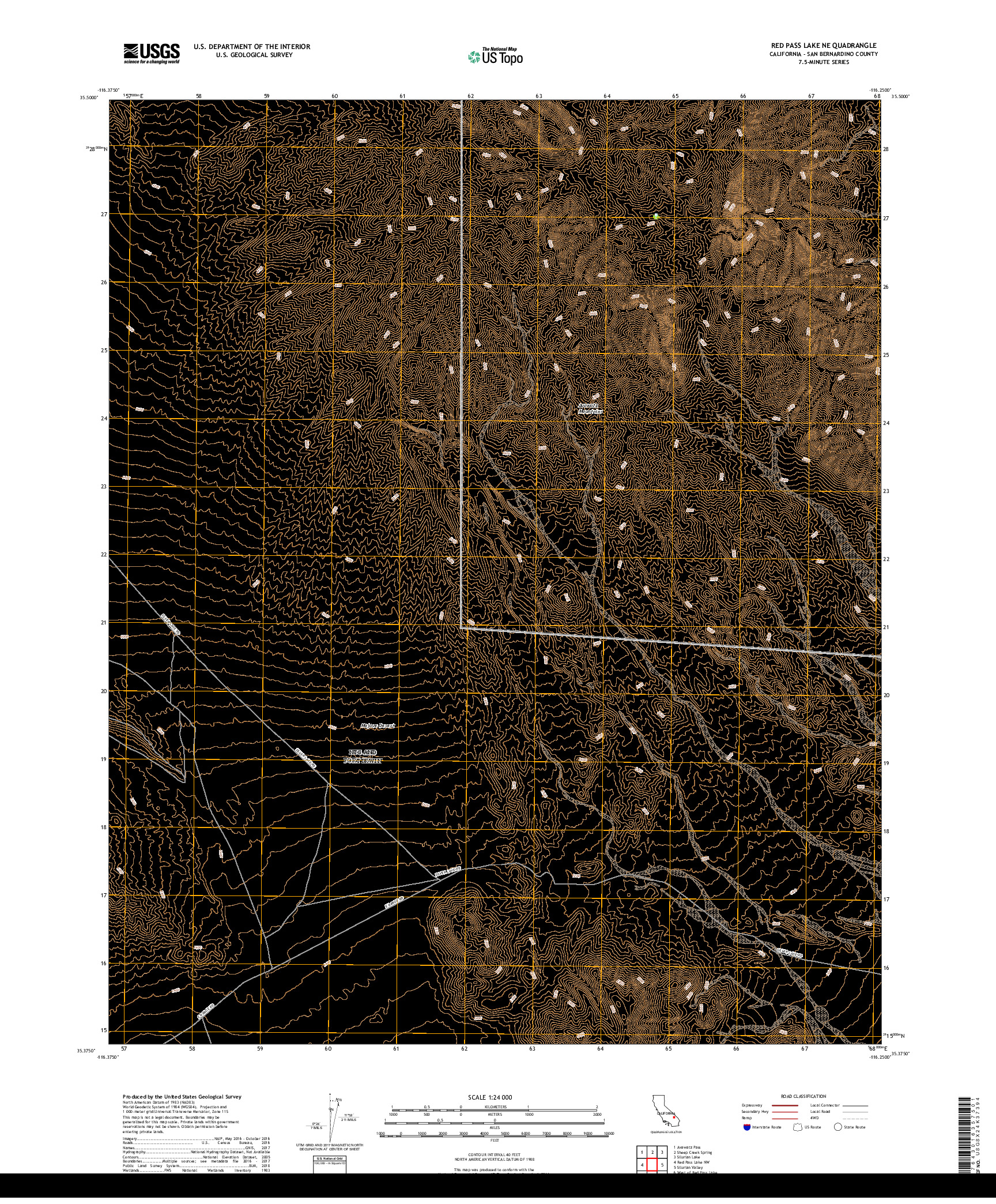 USGS US TOPO 7.5-MINUTE MAP FOR RED PASS LAKE NE, CA 2018