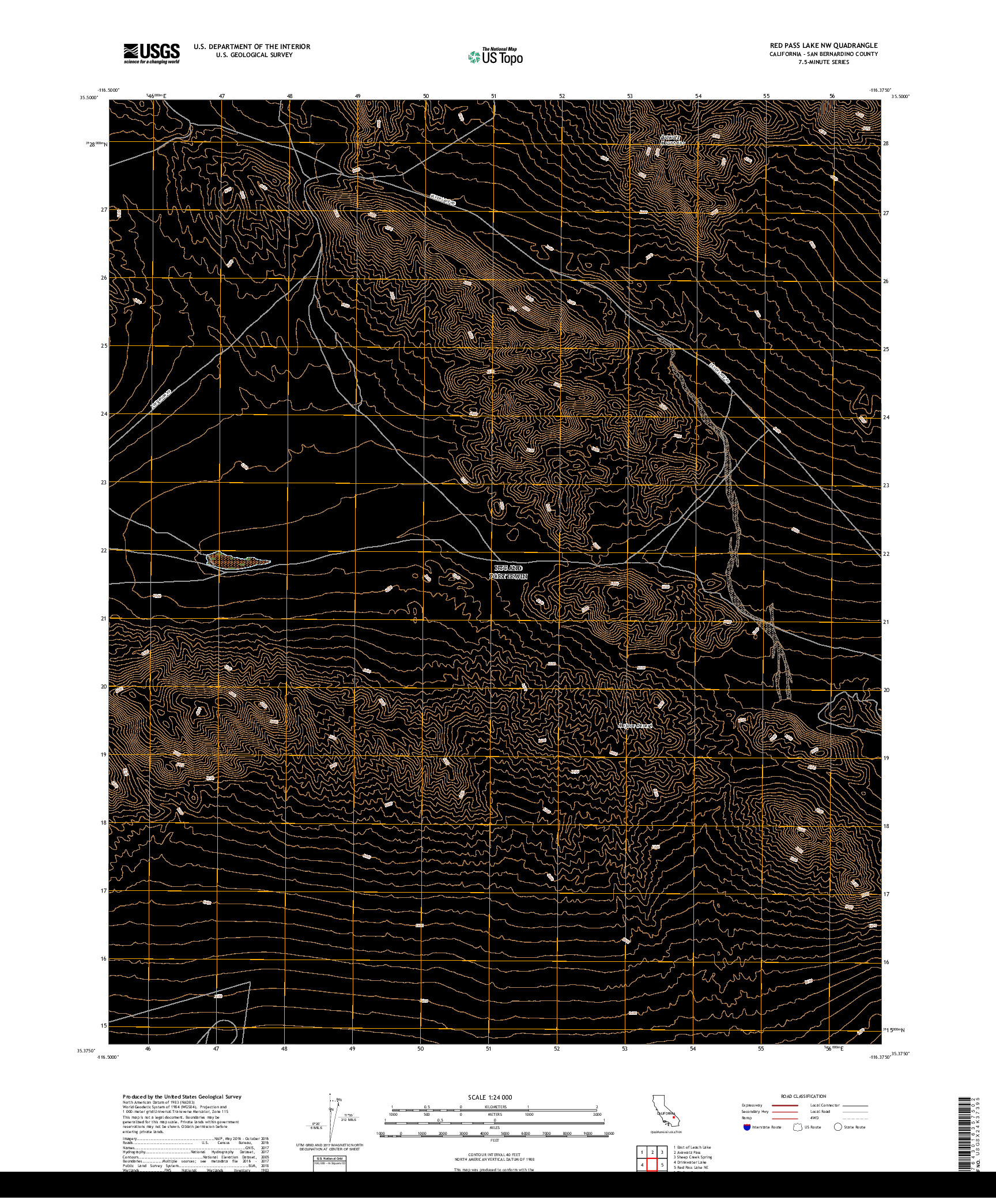 USGS US TOPO 7.5-MINUTE MAP FOR RED PASS LAKE NW, CA 2018