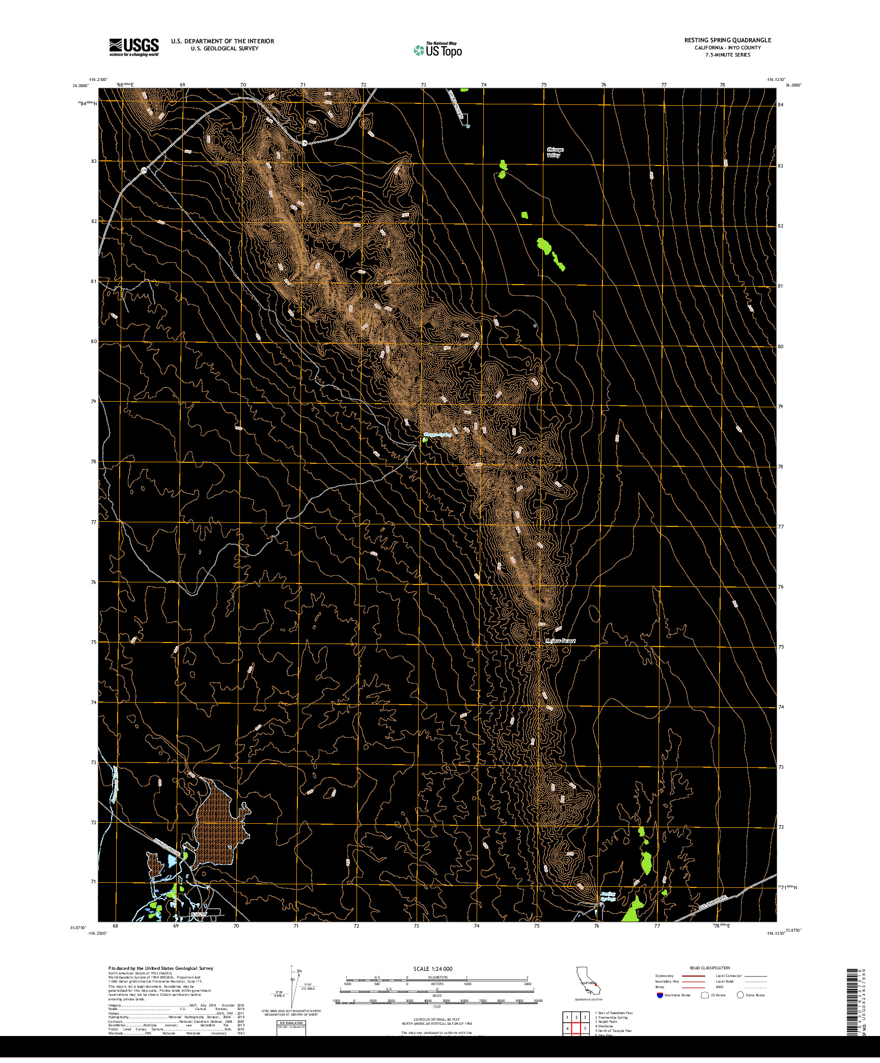 USGS US TOPO 7.5-MINUTE MAP FOR RESTING SPRING, CA 2018