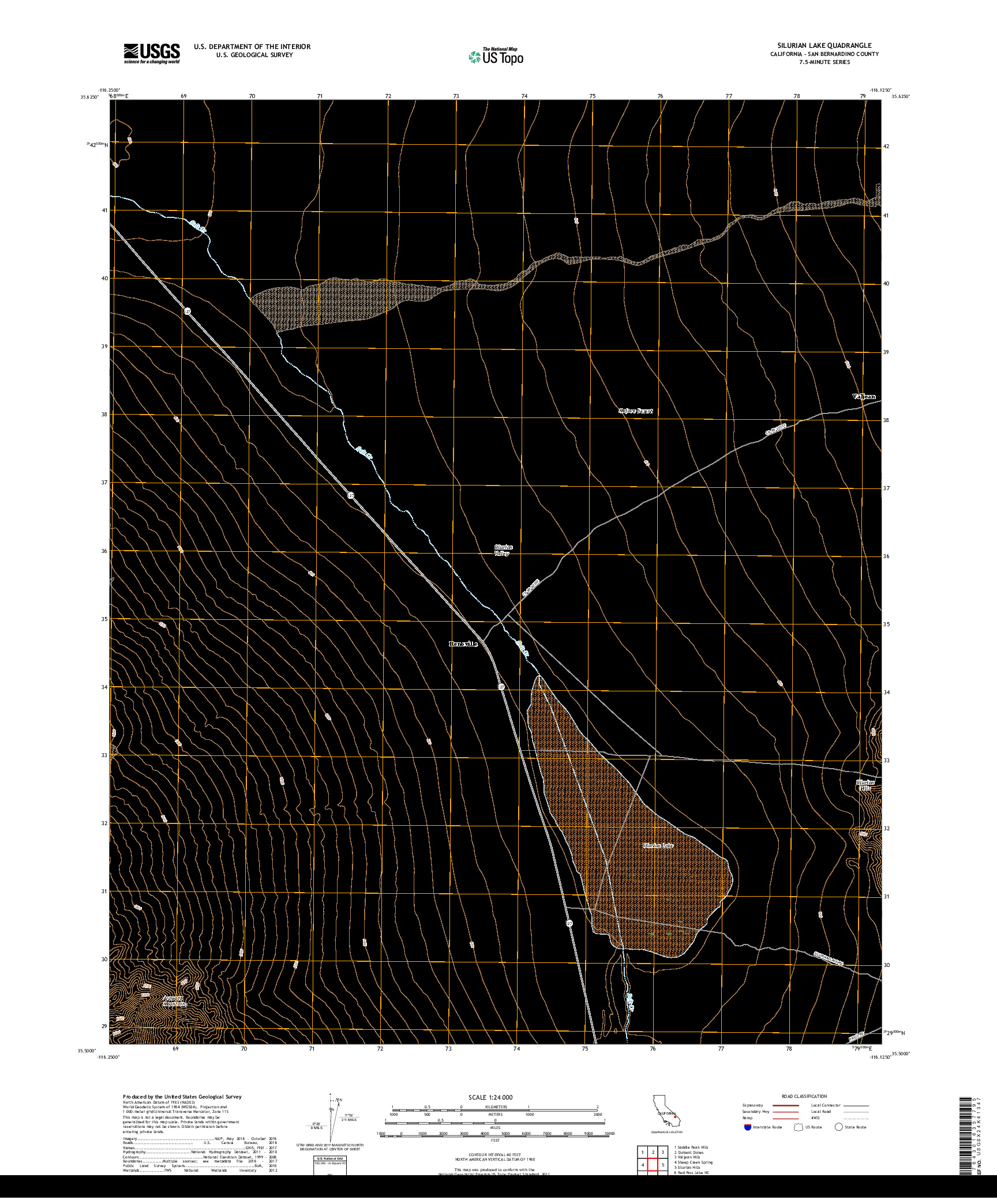 USGS US TOPO 7.5-MINUTE MAP FOR SILURIAN LAKE, CA 2018