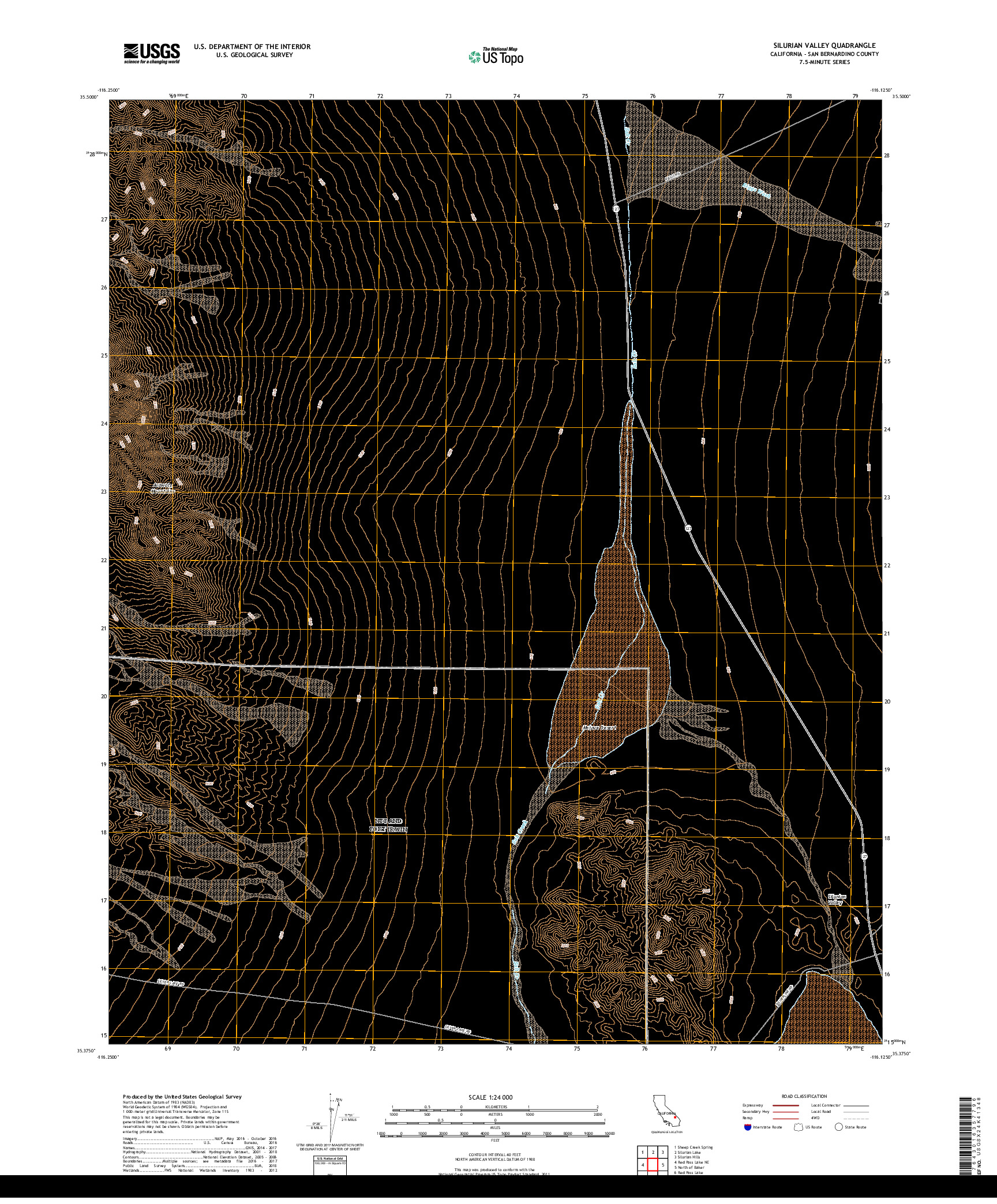 USGS US TOPO 7.5-MINUTE MAP FOR SILURIAN VALLEY, CA 2018