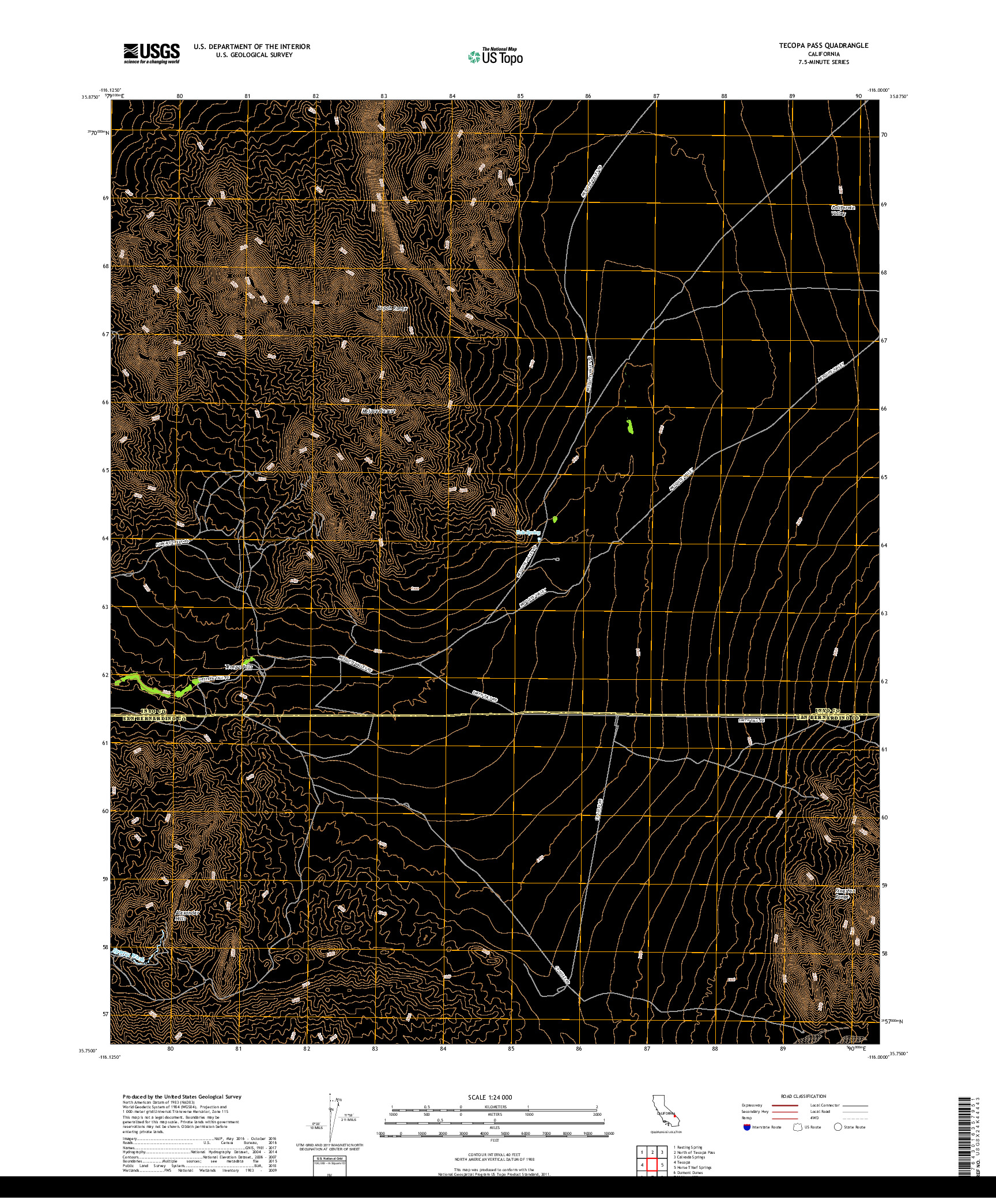 USGS US TOPO 7.5-MINUTE MAP FOR TECOPA PASS, CA 2018