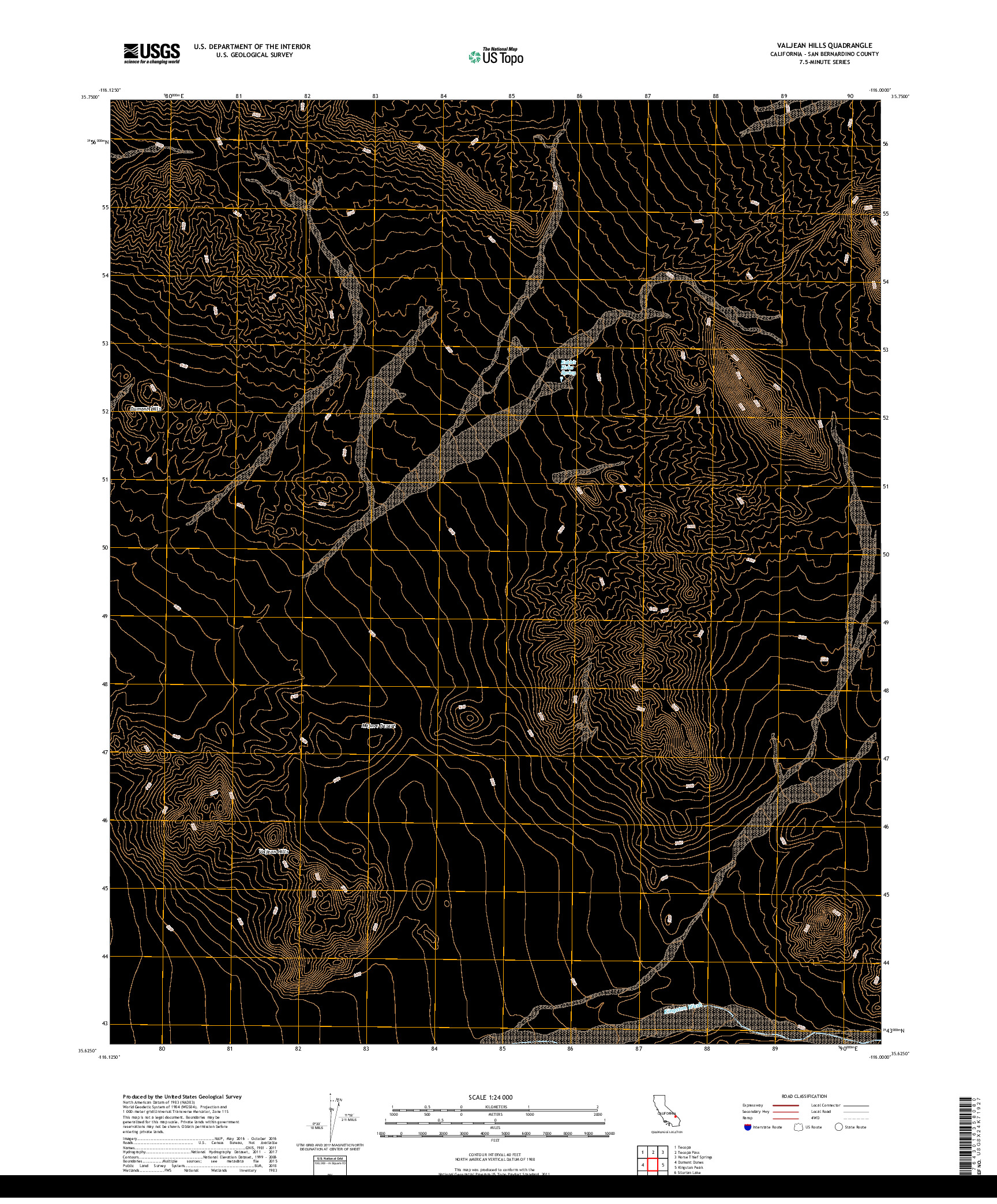 USGS US TOPO 7.5-MINUTE MAP FOR VALJEAN HILLS, CA 2018