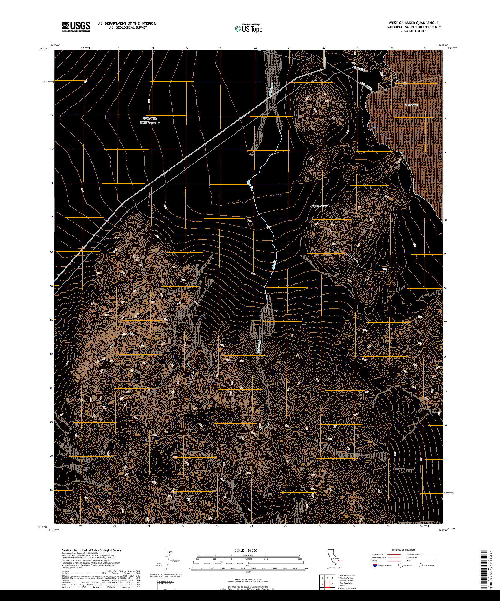 USGS US TOPO 7.5-MINUTE MAP FOR WEST OF BAKER, CA 2018