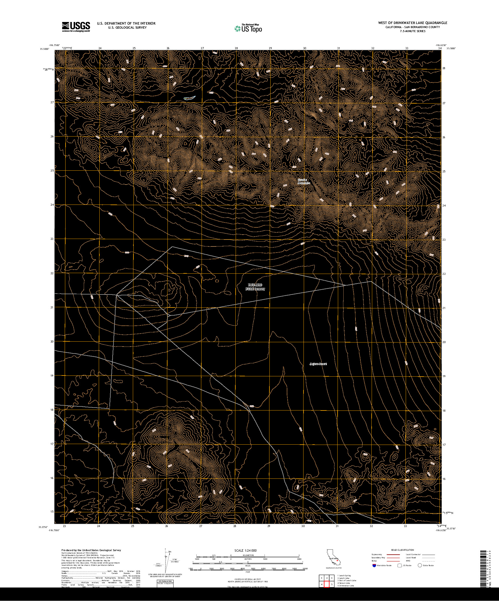 USGS US TOPO 7.5-MINUTE MAP FOR WEST OF DRINKWATER LAKE, CA 2018