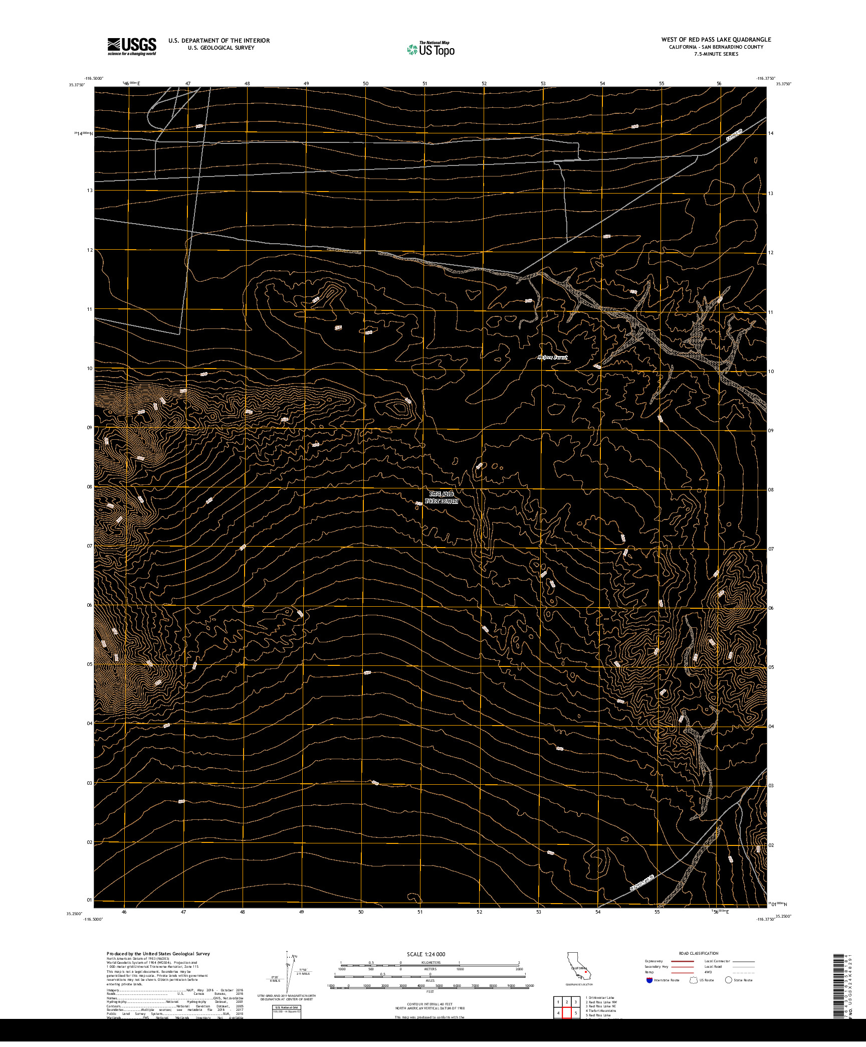 USGS US TOPO 7.5-MINUTE MAP FOR WEST OF RED PASS LAKE, CA 2018