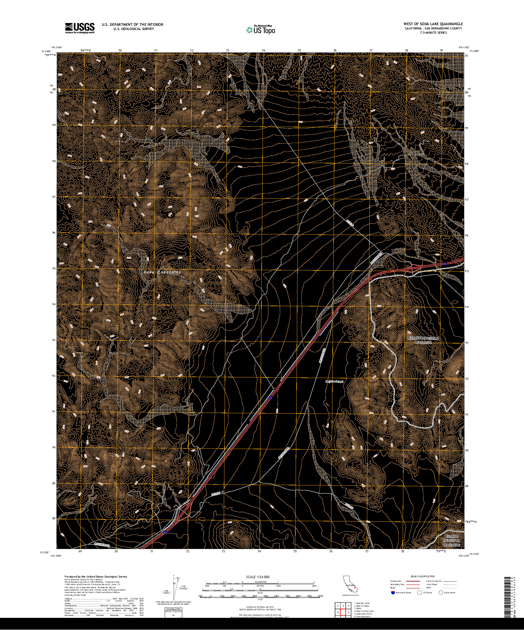 USGS US TOPO 7.5-MINUTE MAP FOR WEST OF SODA LAKE, CA 2018