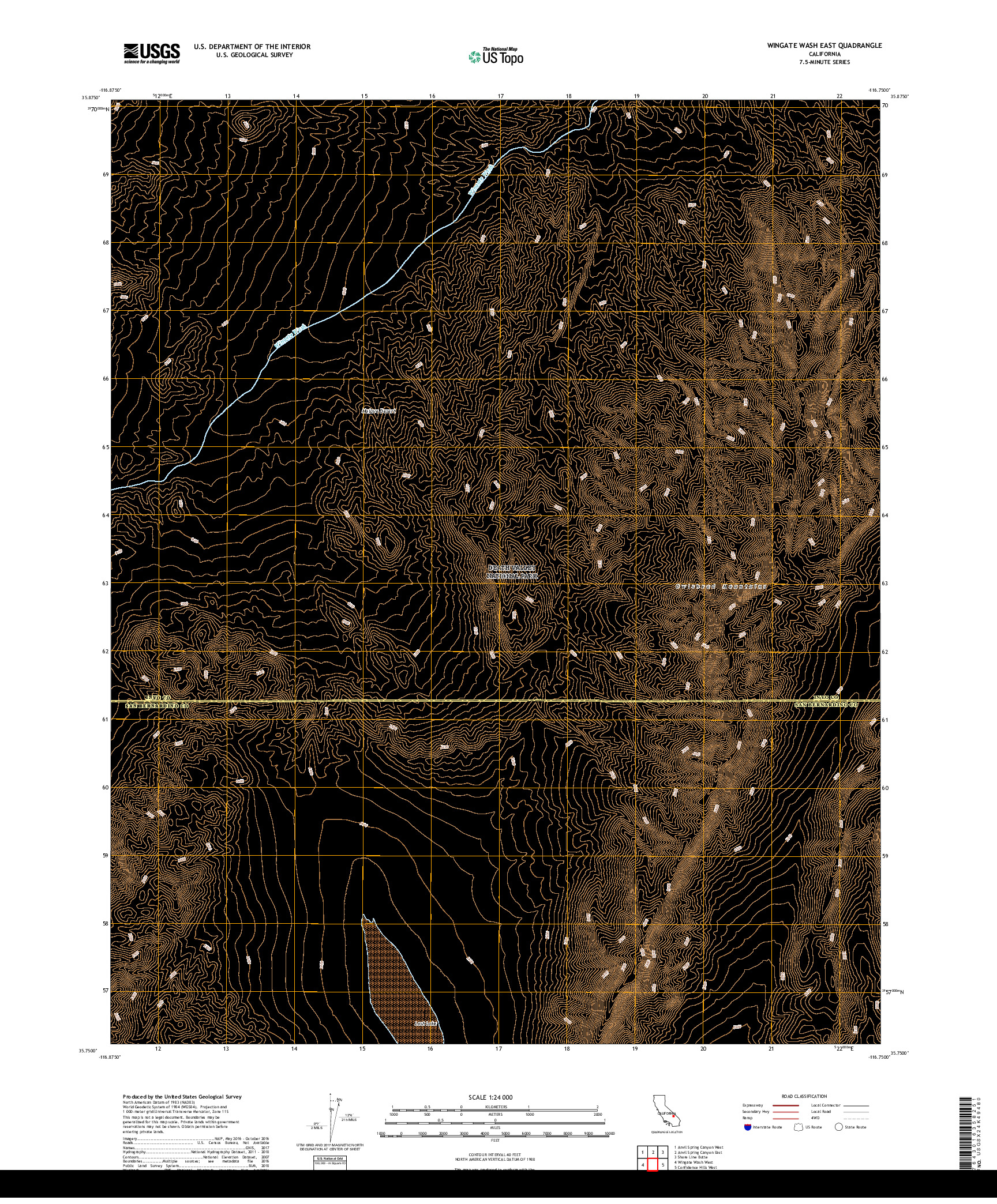 USGS US TOPO 7.5-MINUTE MAP FOR WINGATE WASH EAST, CA 2018