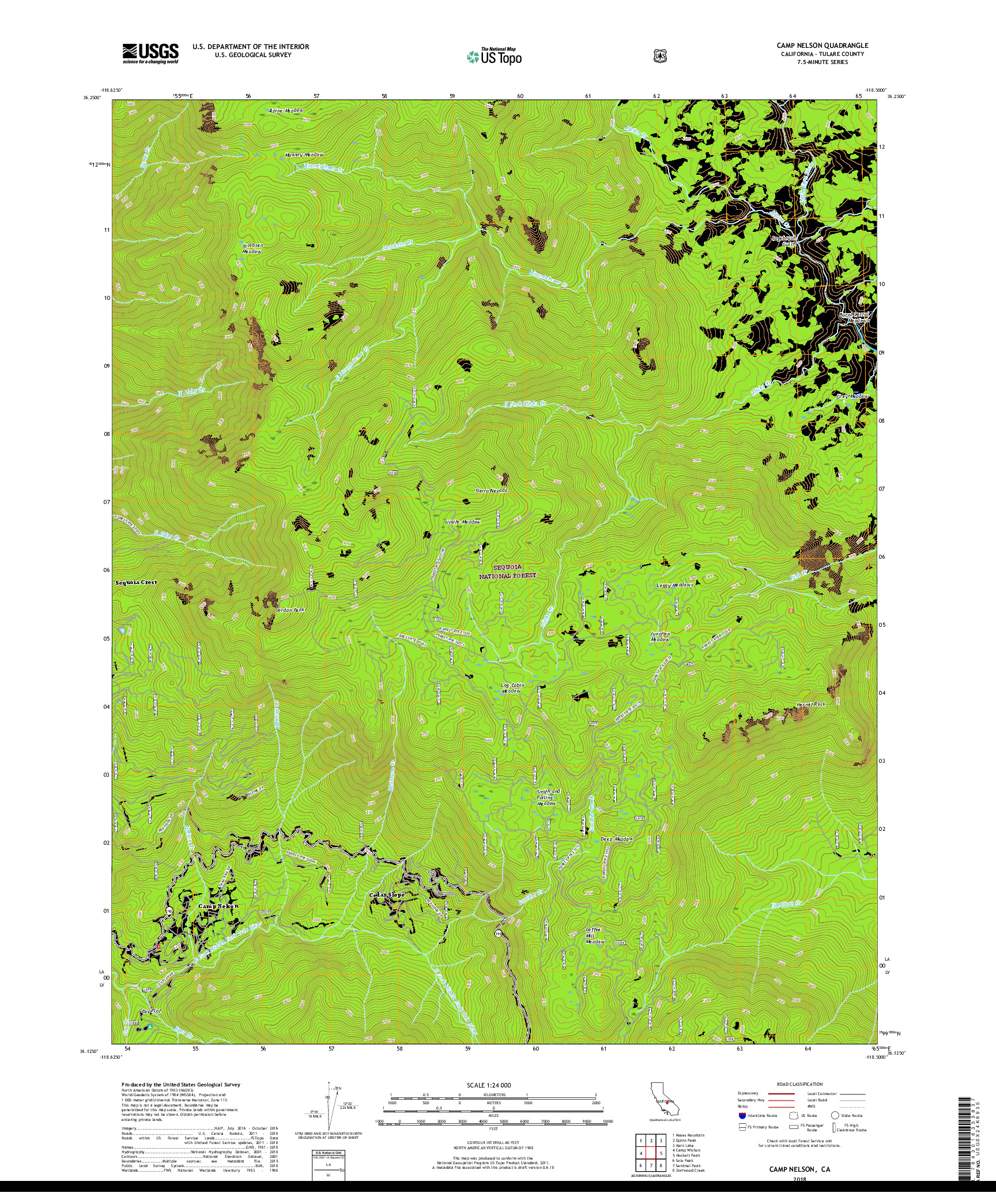 USGS US TOPO 7.5-MINUTE MAP FOR CAMP NELSON, CA 2018