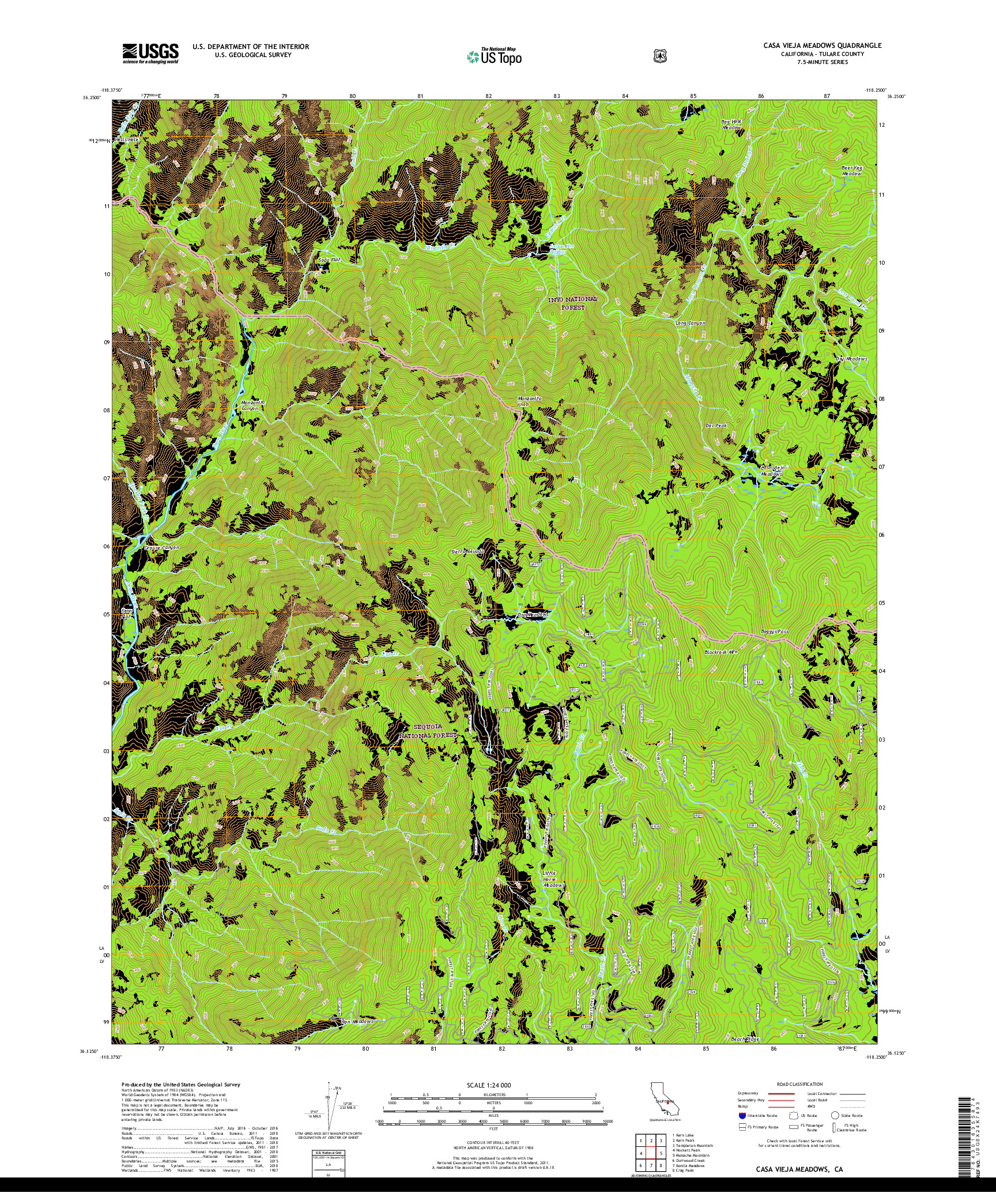 USGS US TOPO 7.5-MINUTE MAP FOR CASA VIEJA MEADOWS, CA 2018