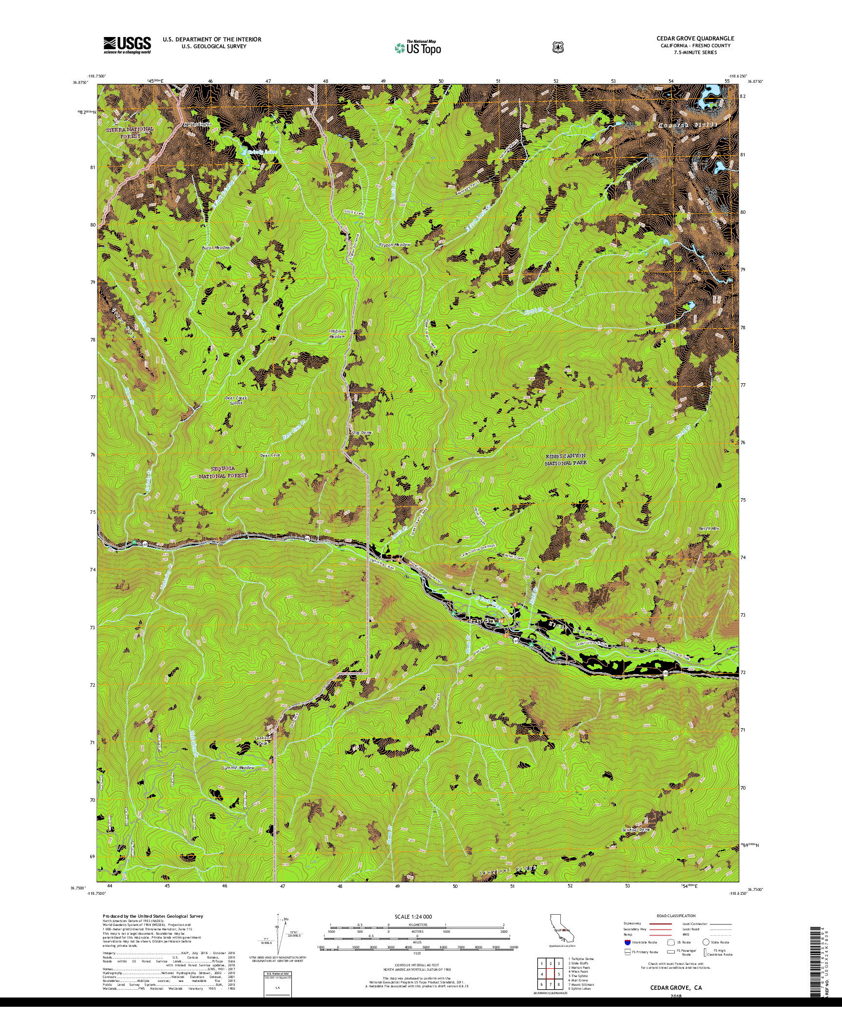 USGS US TOPO 7.5-MINUTE MAP FOR CEDAR GROVE, CA 2018