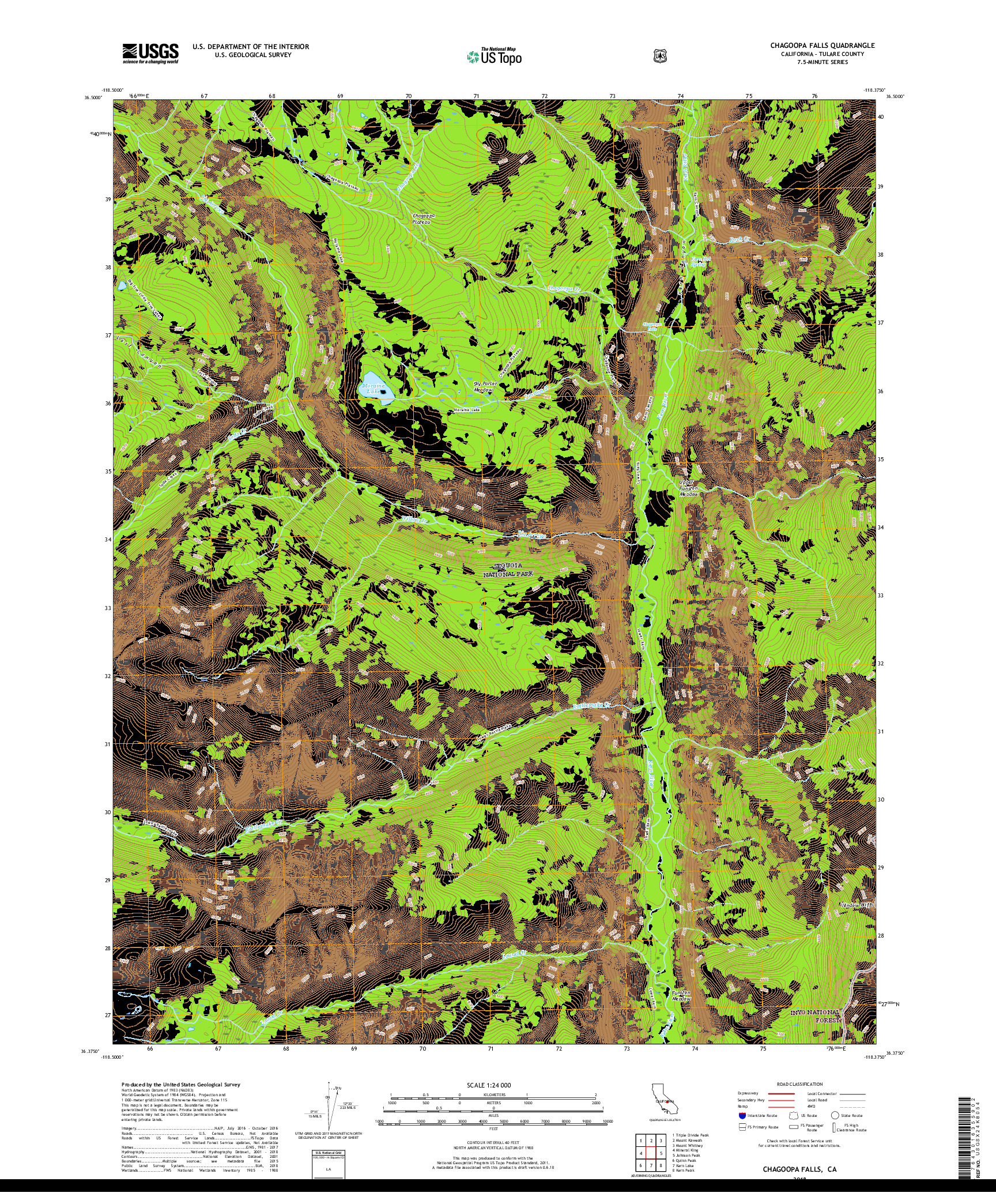 USGS US TOPO 7.5-MINUTE MAP FOR CHAGOOPA FALLS, CA 2018