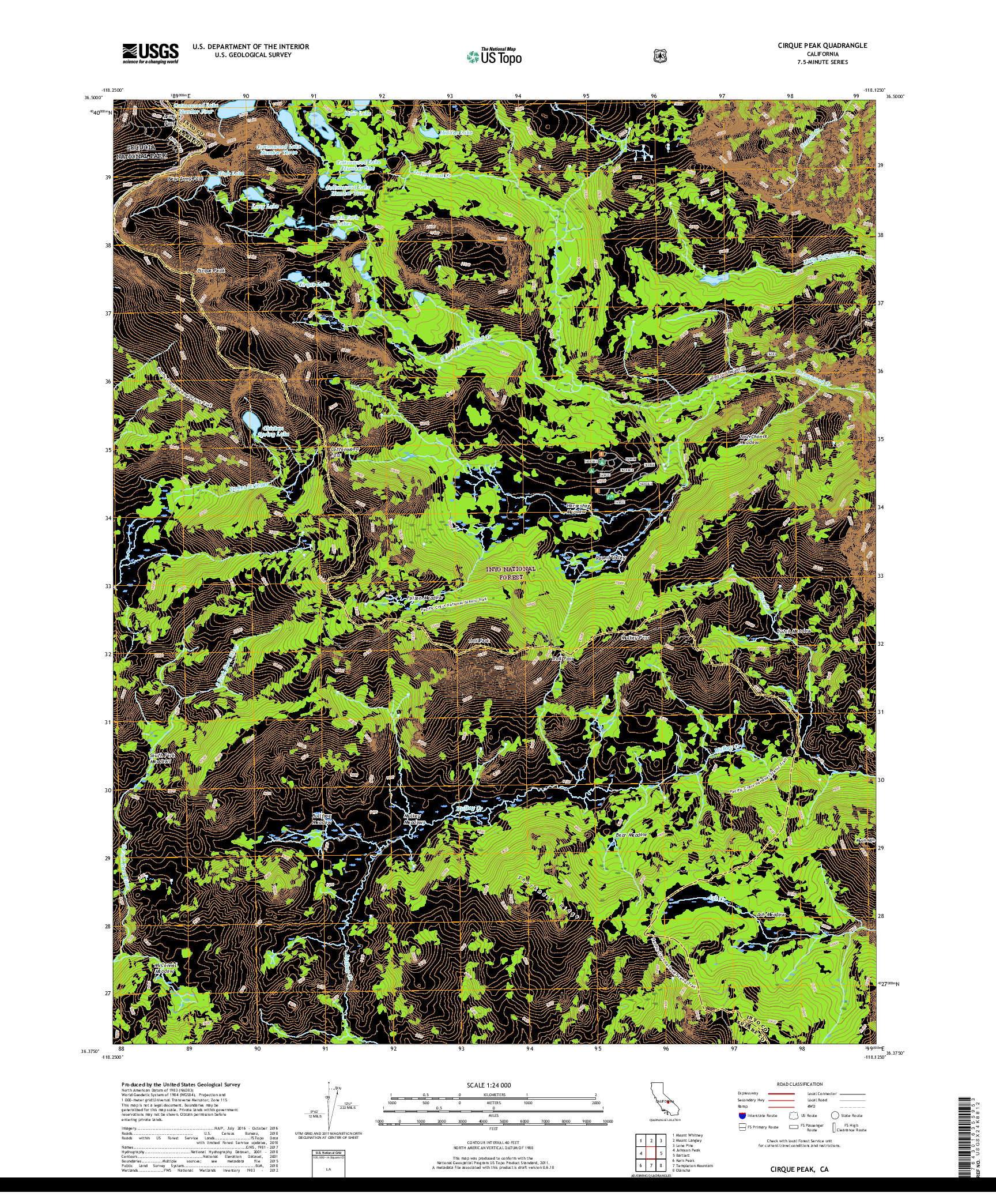 USGS US TOPO 7.5-MINUTE MAP FOR CIRQUE PEAK, CA 2018