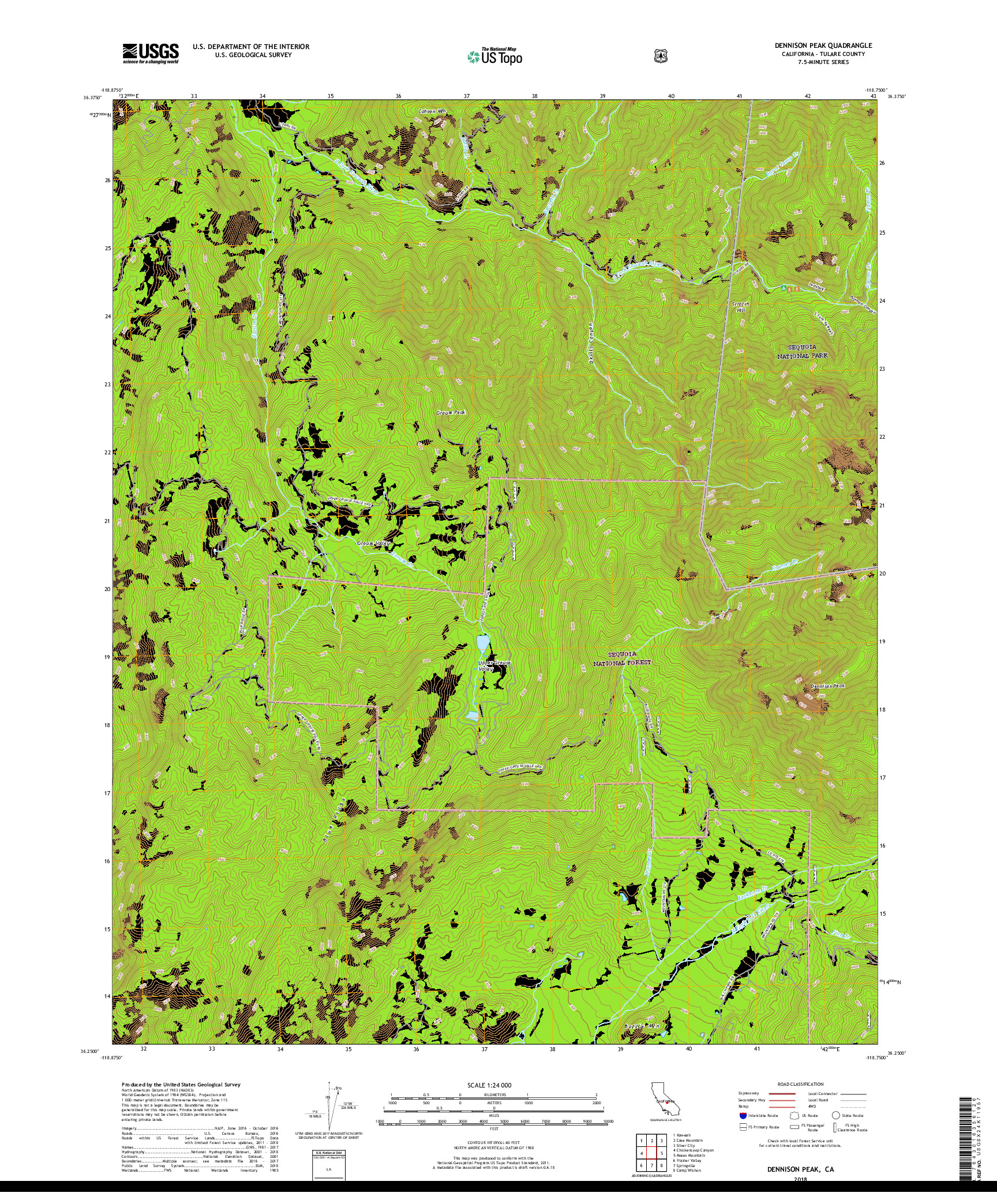 USGS US TOPO 7.5-MINUTE MAP FOR DENNISON PEAK, CA 2018