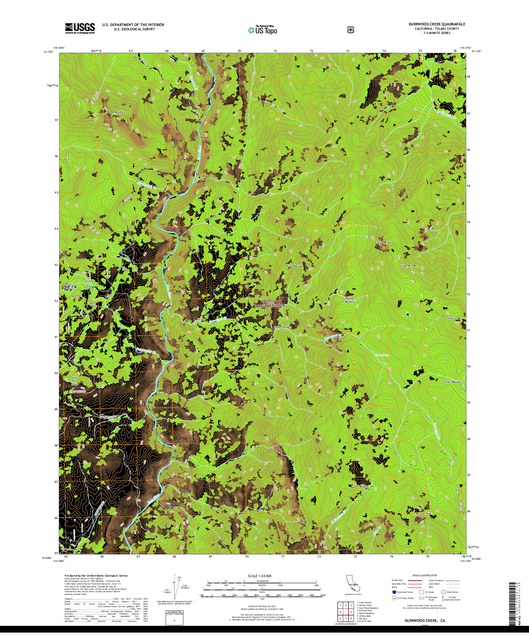 USGS US TOPO 7.5-MINUTE MAP FOR DURRWOOD CREEK, CA 2018