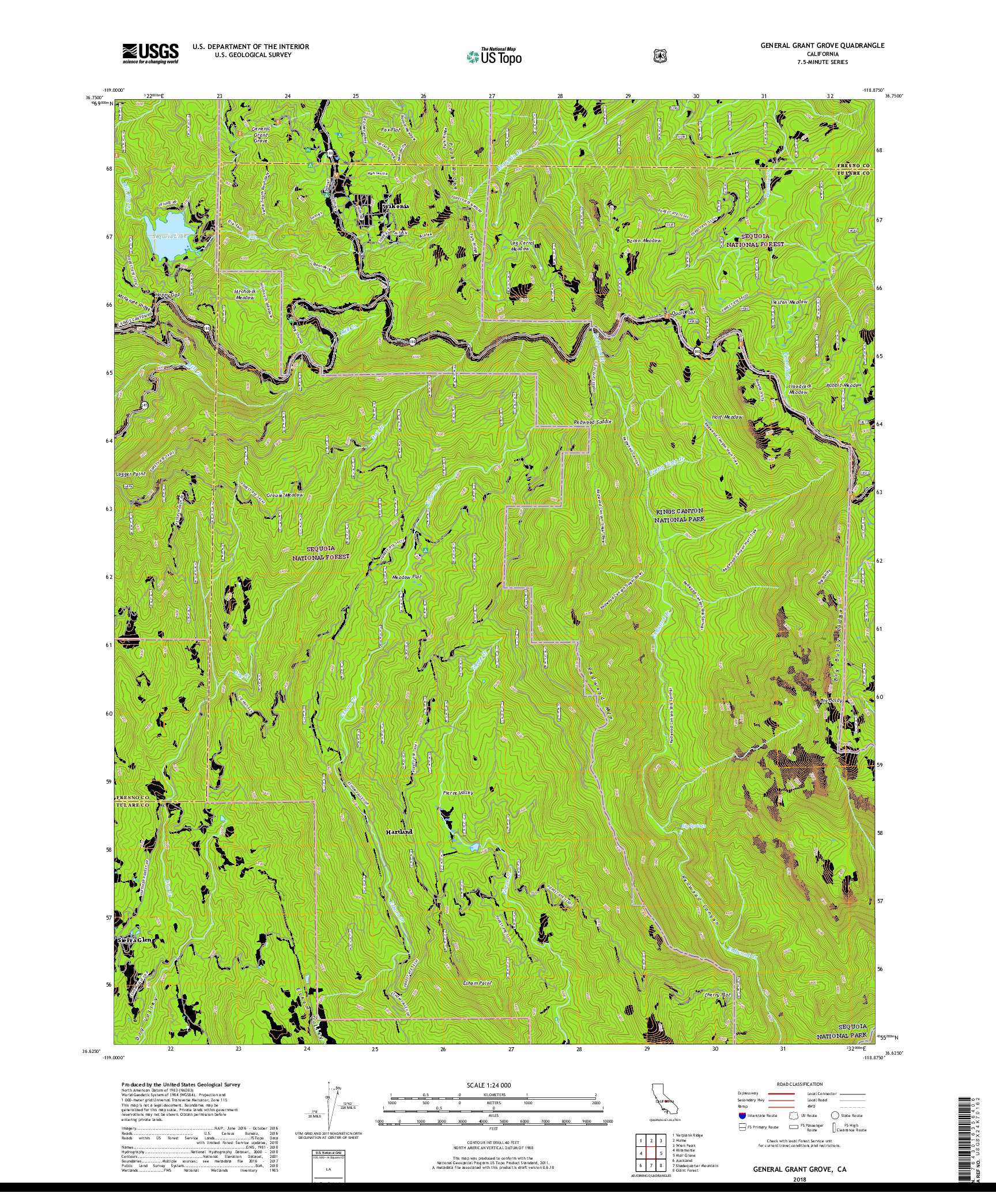 USGS US TOPO 7.5-MINUTE MAP FOR GENERAL GRANT GROVE, CA 2018