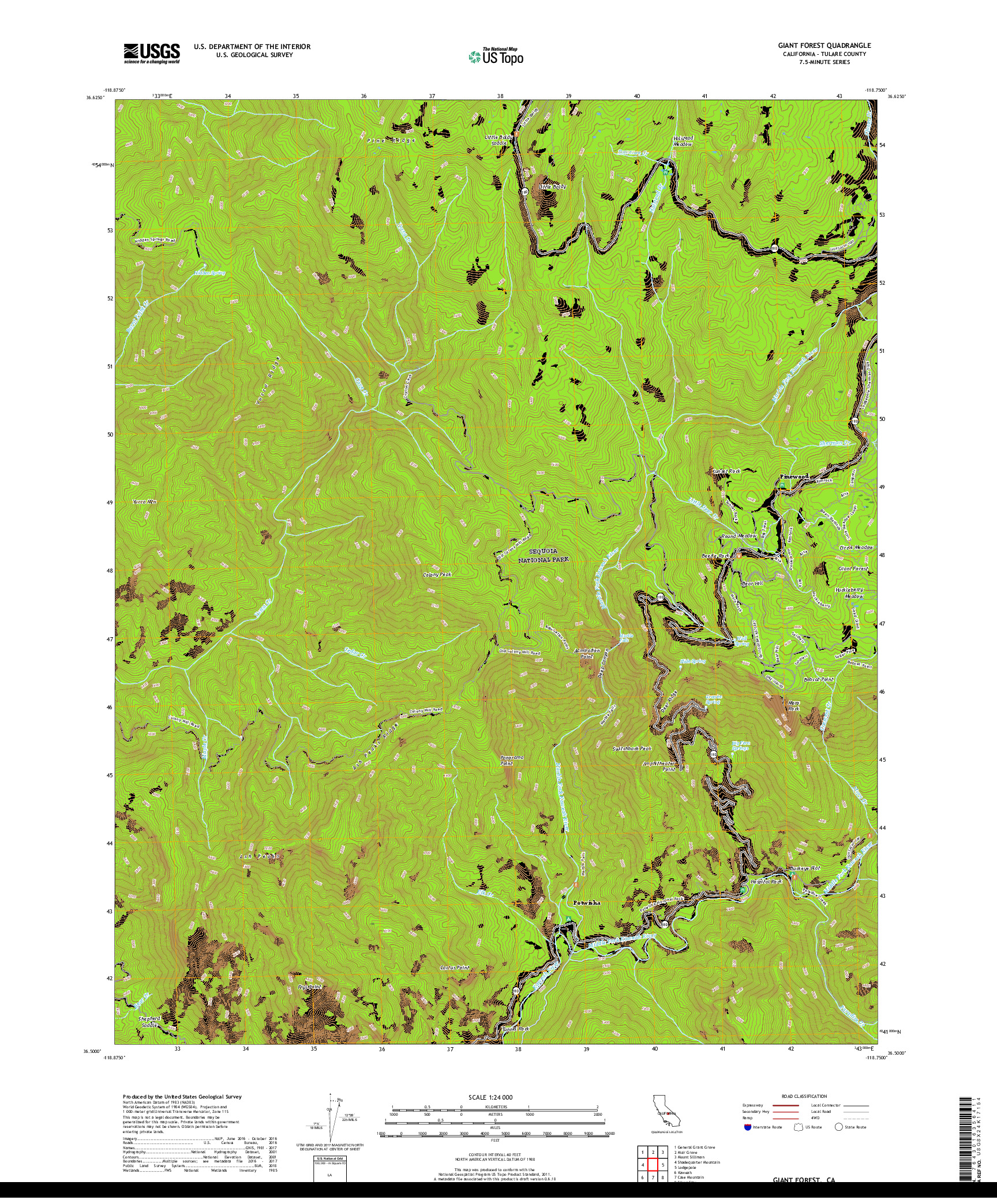 USGS US TOPO 7.5-MINUTE MAP FOR GIANT FOREST, CA 2018
