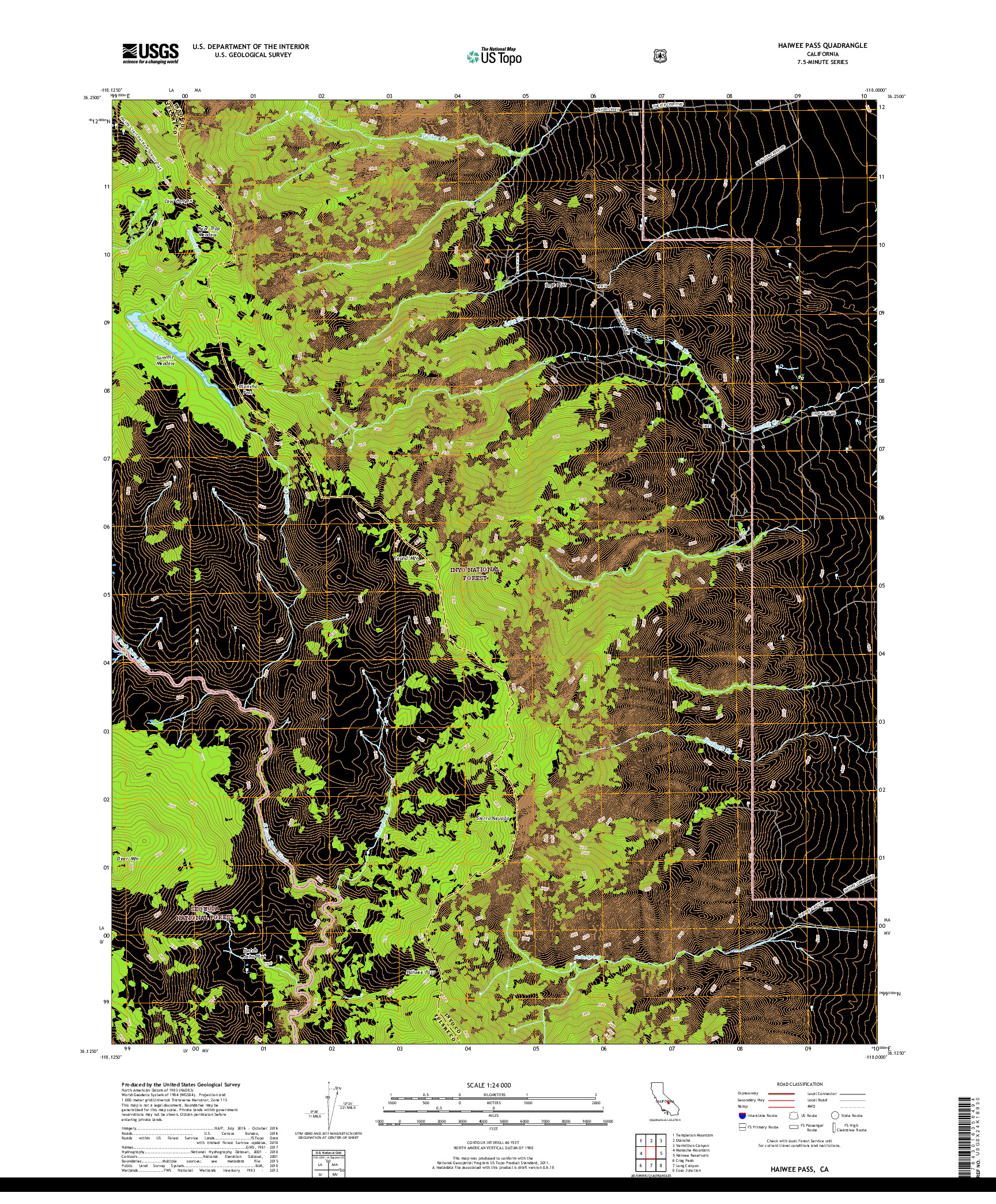 USGS US TOPO 7.5-MINUTE MAP FOR HAIWEE PASS, CA 2018